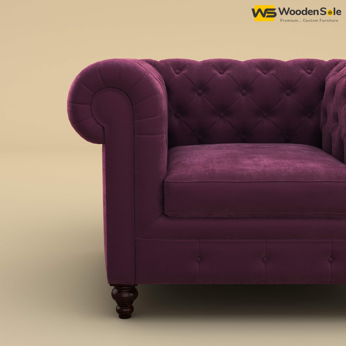 Maharaja Fabric 1 Seater Sofa (Velvet, Dark Purple)