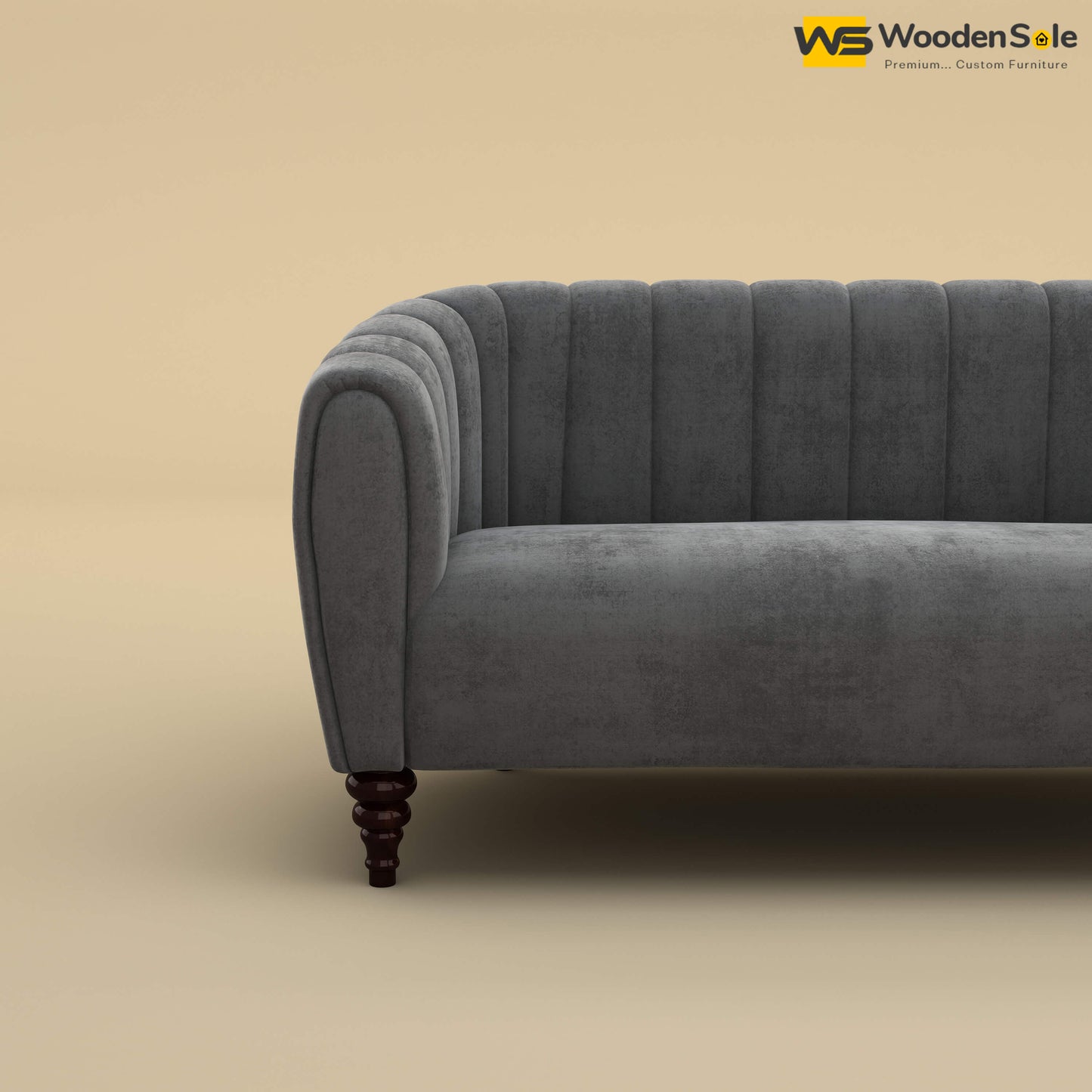Amaya Two Seater Fabric Sofa (Velvet, Charcoal Gray)