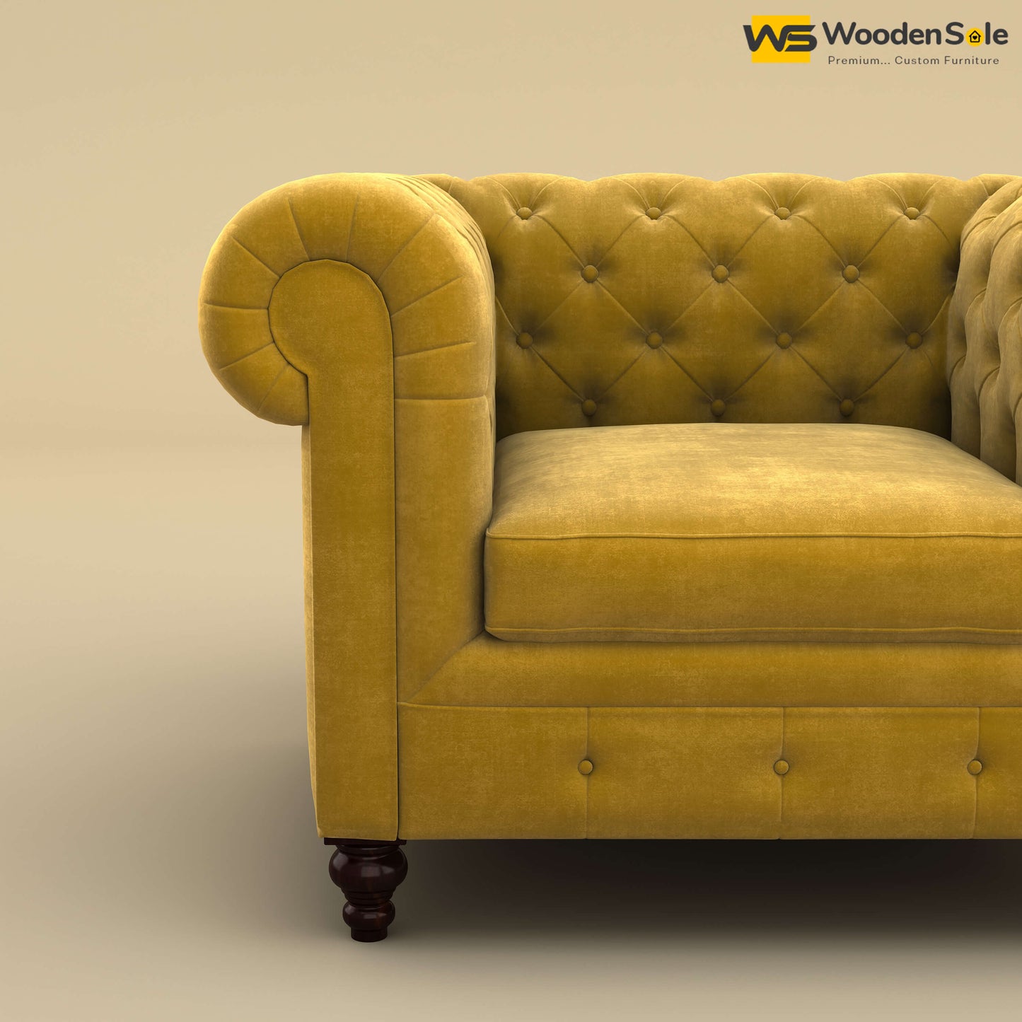 Maharaja Fabric 1 Seater Sofa (Velvet, Mustard Yellow)
