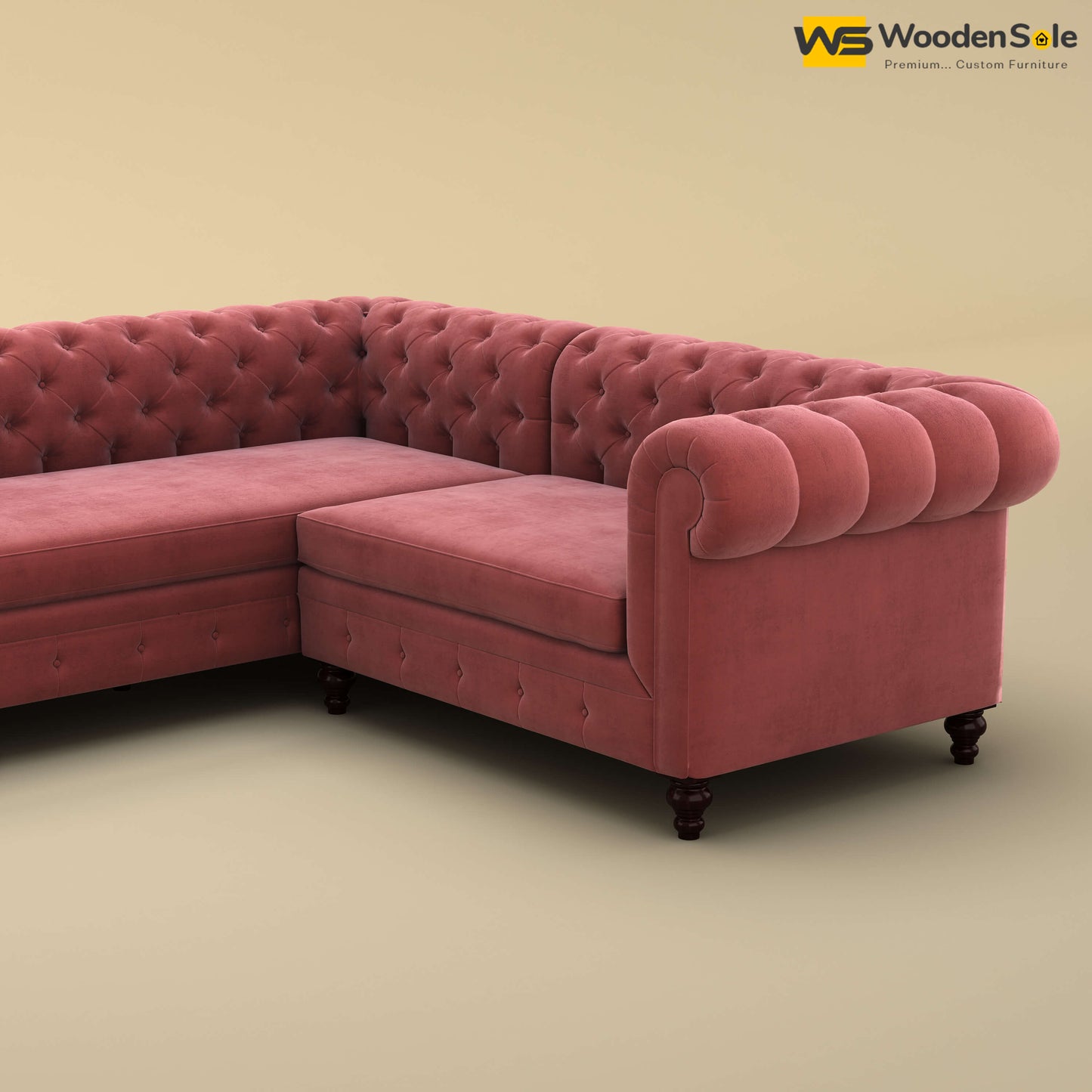 Maharaja Corner Sofa (Velvet, Pink)