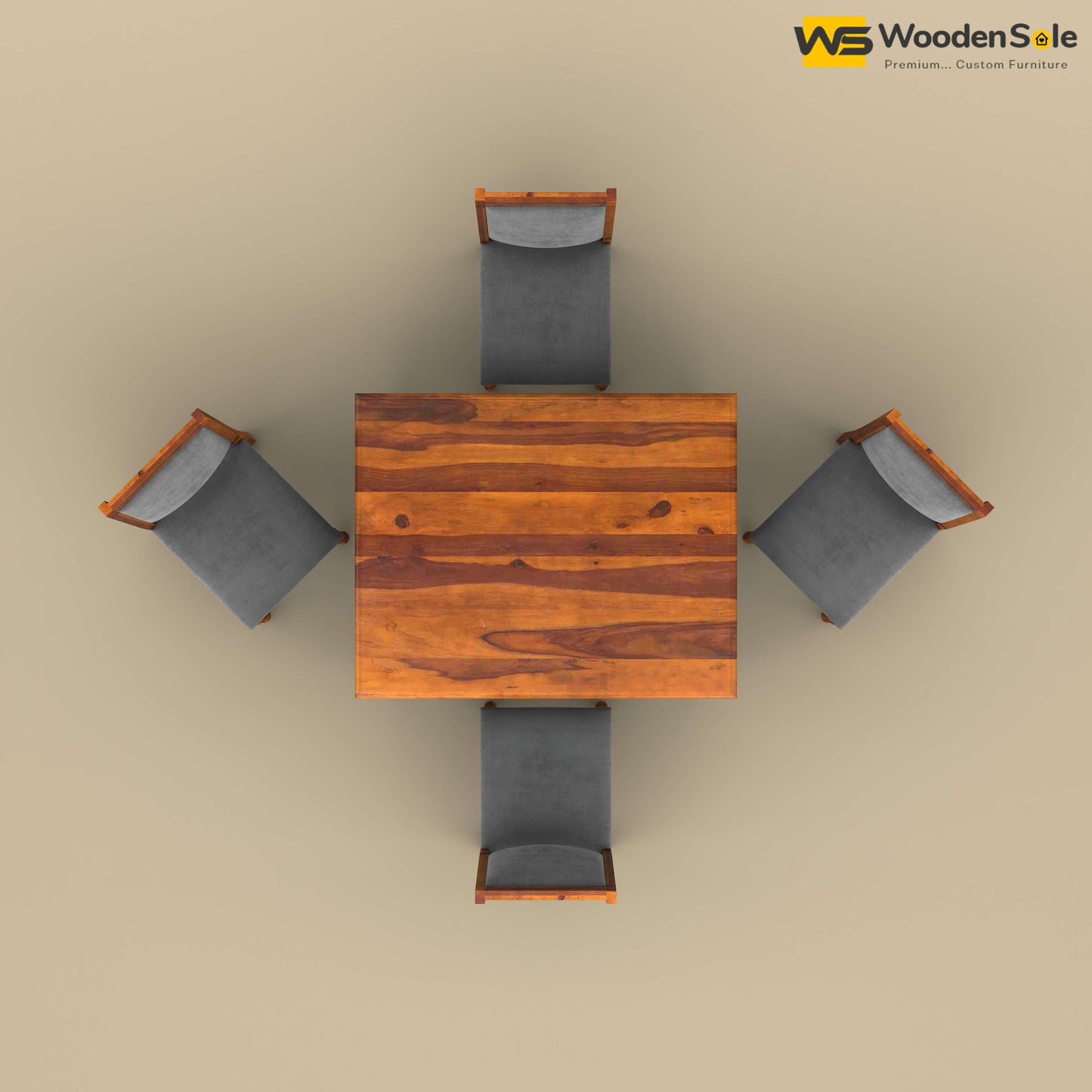 Engrave Dining Table Set 4 Seater (Honey Finish)