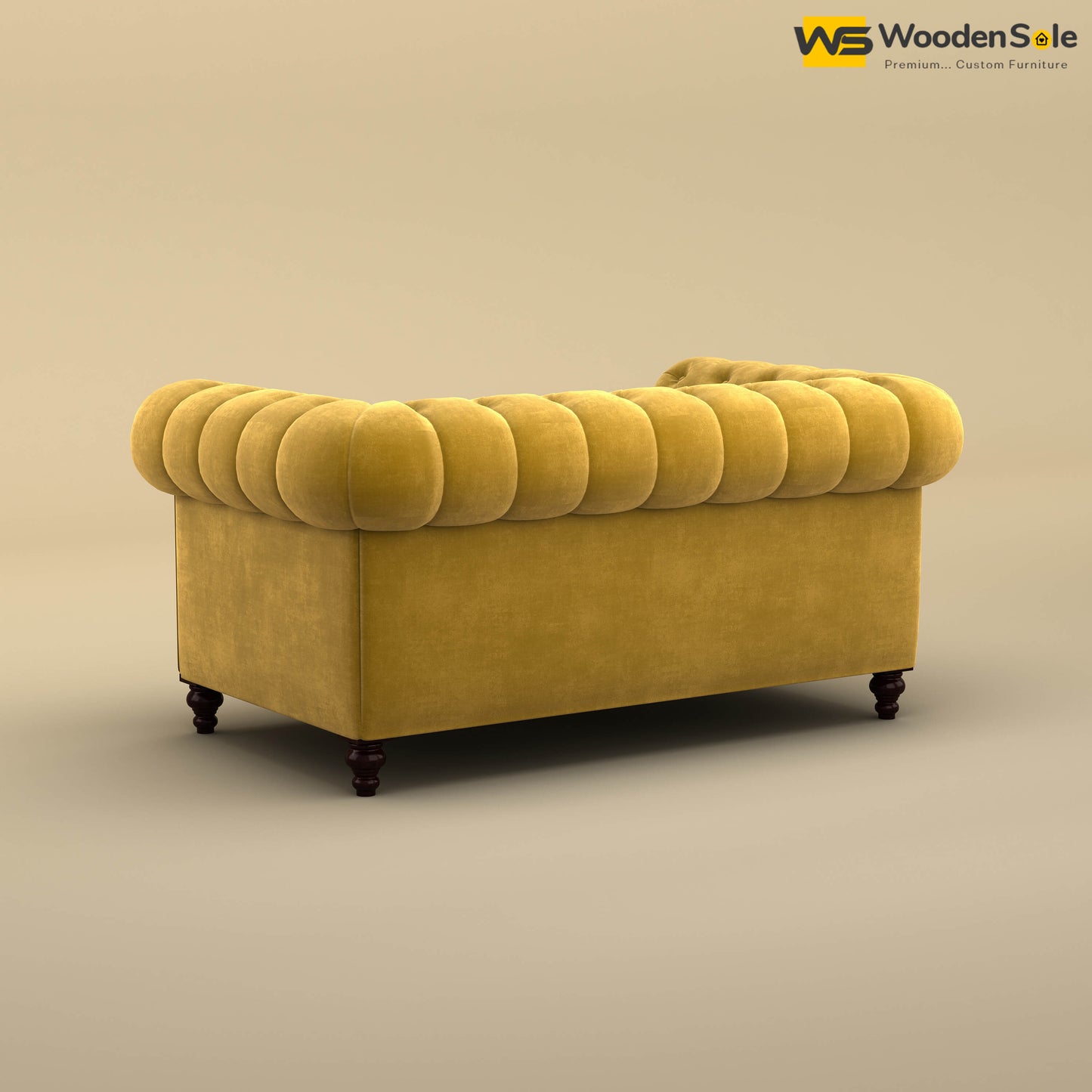 Maharaja Fabric 2 Seater Sofa (Velvet, Mustard Yellow)