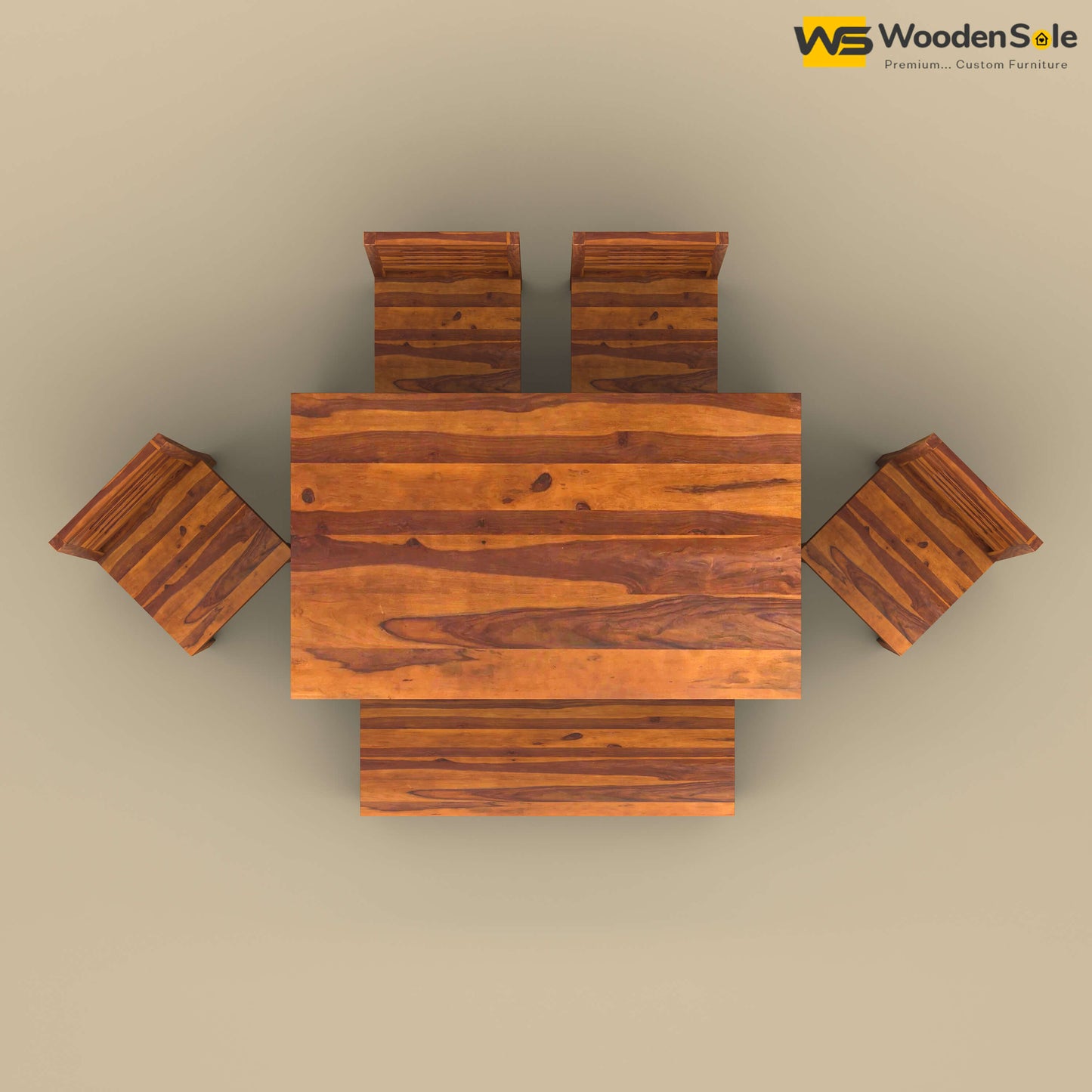Sheesham Wood 6 Seater Dining Table Set with Bench (Honey Finish)