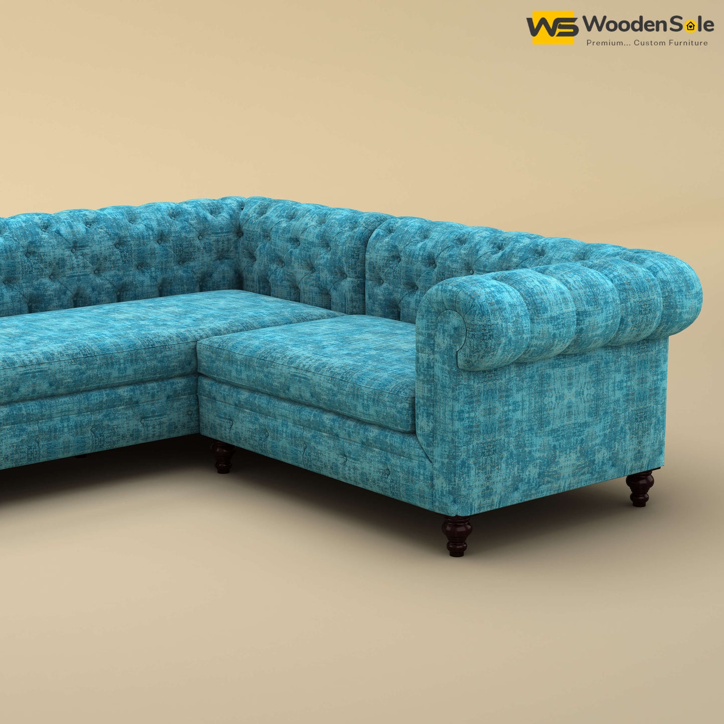 Maharaja Corner Sofa (Cotton, Teal Blue)