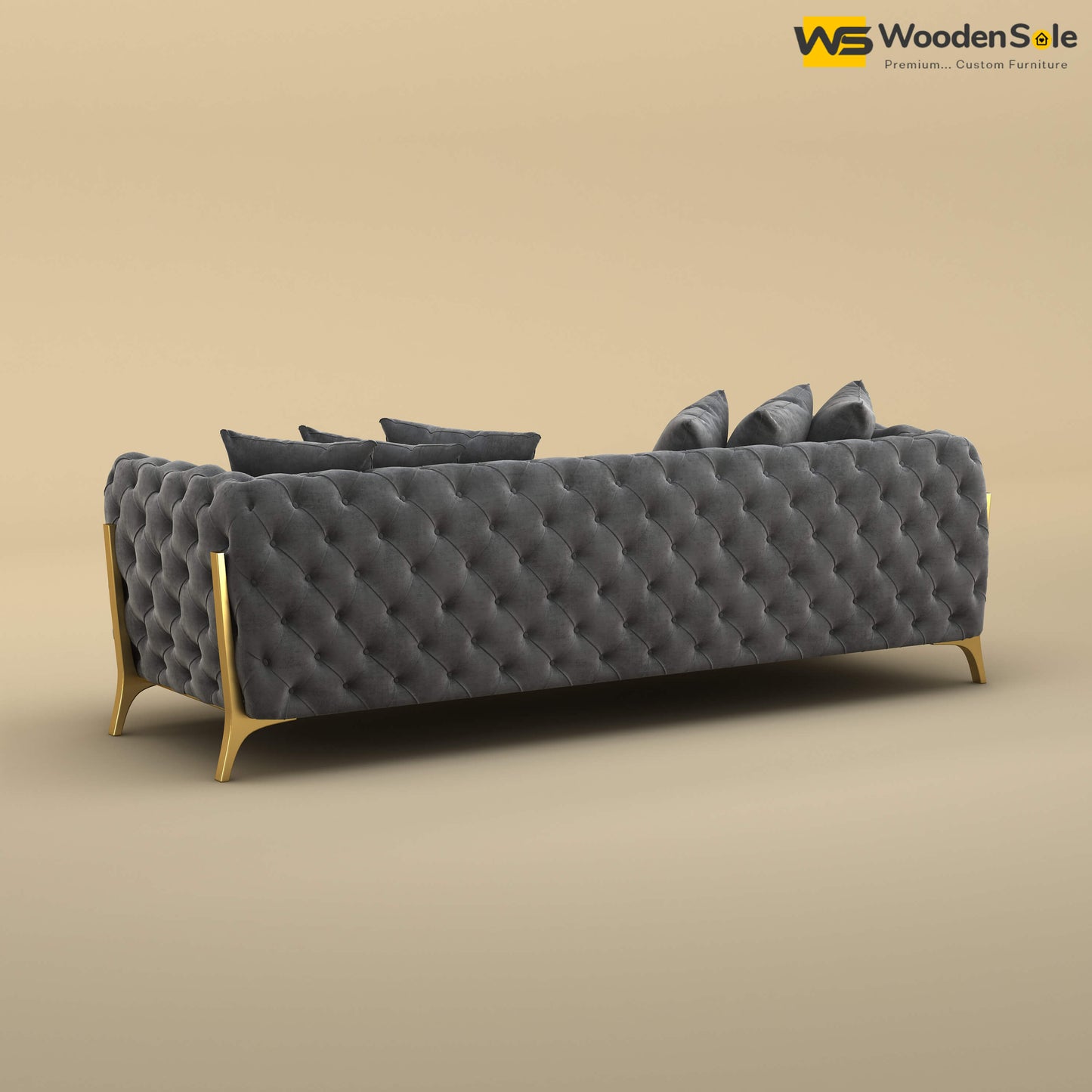 Adhira 3 Seater Premium Sofa (Velvet, Charcoal Gray)