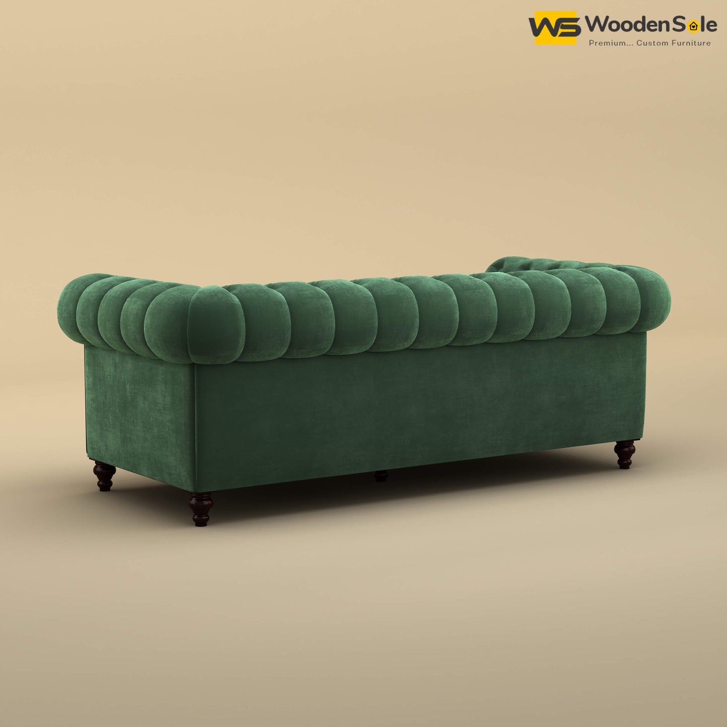 Maharaja Fabric 3 Seater Sofa (Velvet, Forest Green)