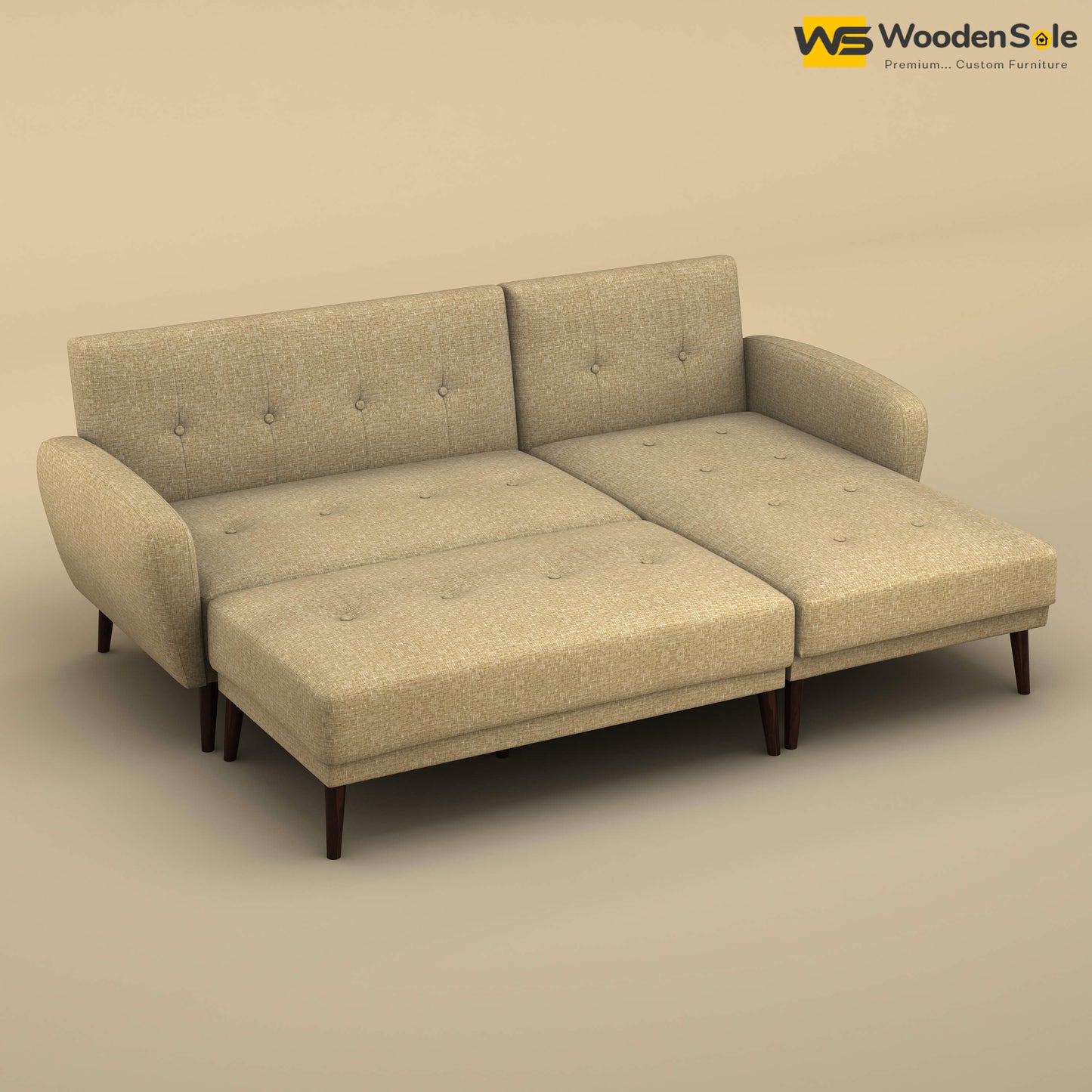 Daisy L Shape Sofa Cum Bed (Cotton, Faux Cream)
