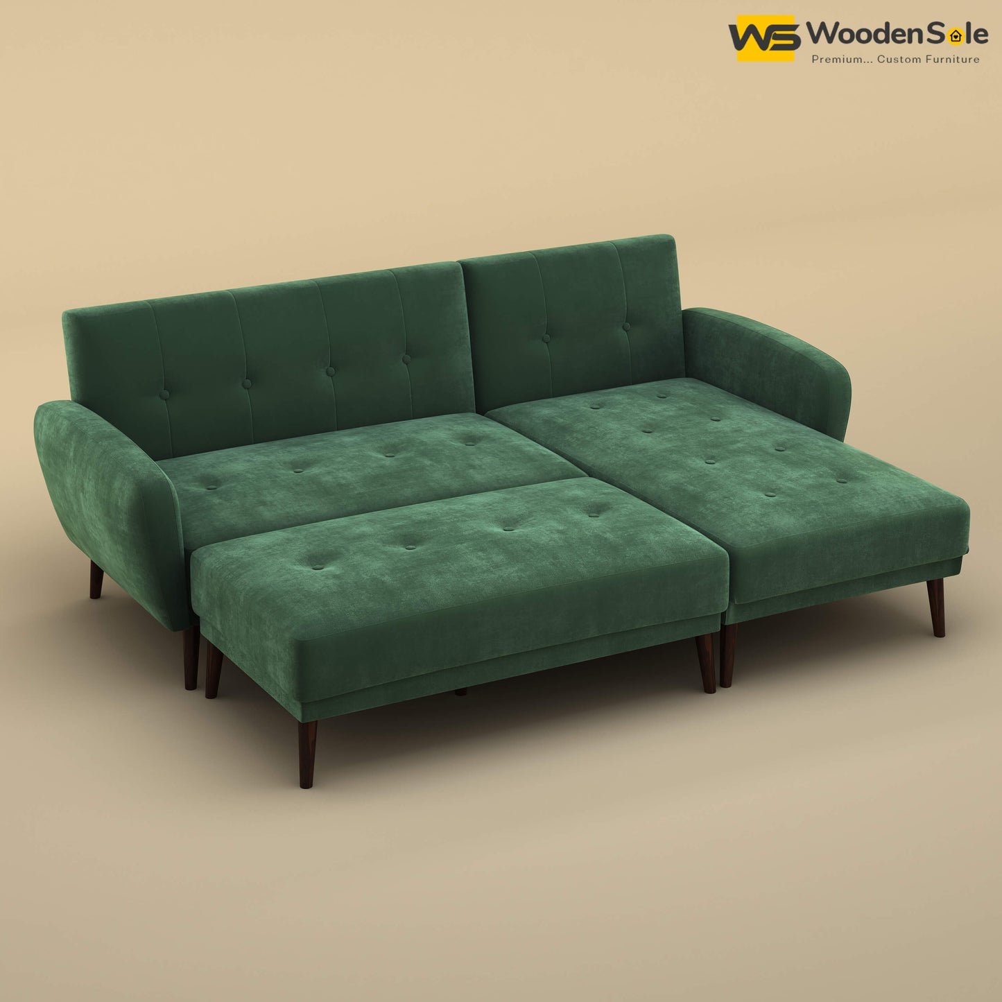 Daisy L Shape Sofa Cum Bed (Velvet, Forest Green)