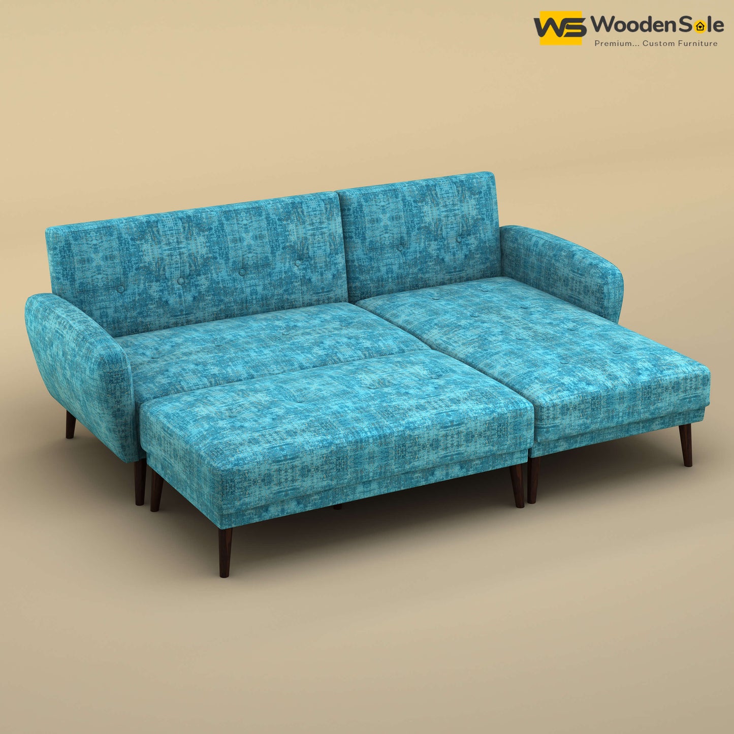 Daisy L Shape Sofa Cum Bed (Cotton, Teal Blue)