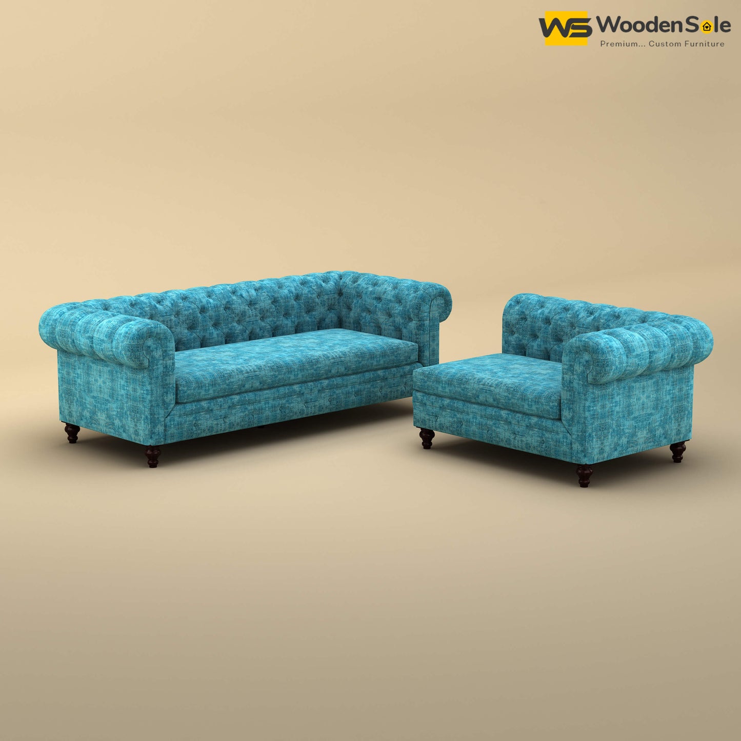 Maharaja Corner Sofa (Cotton, Teal Blue)
