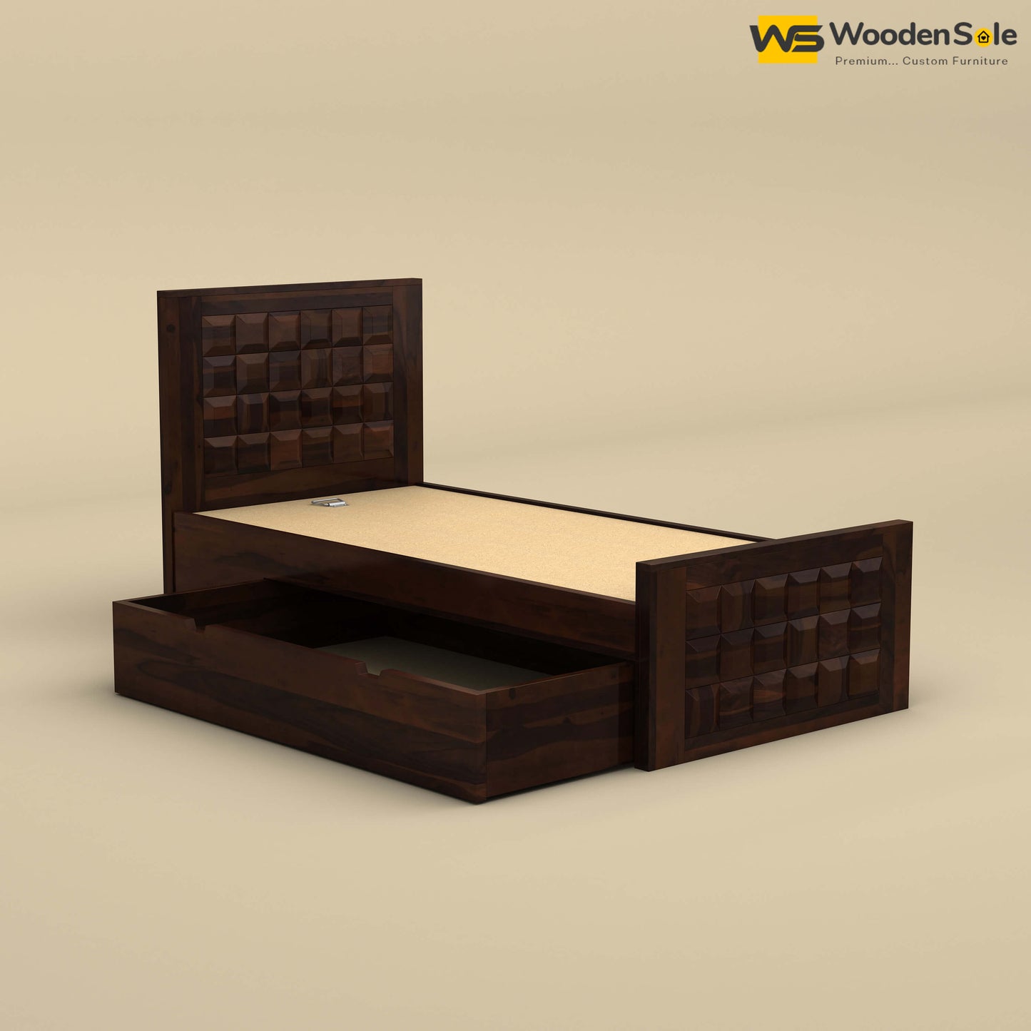 Diamond Drawer Storage Bed (Single, Walnut Finish)
