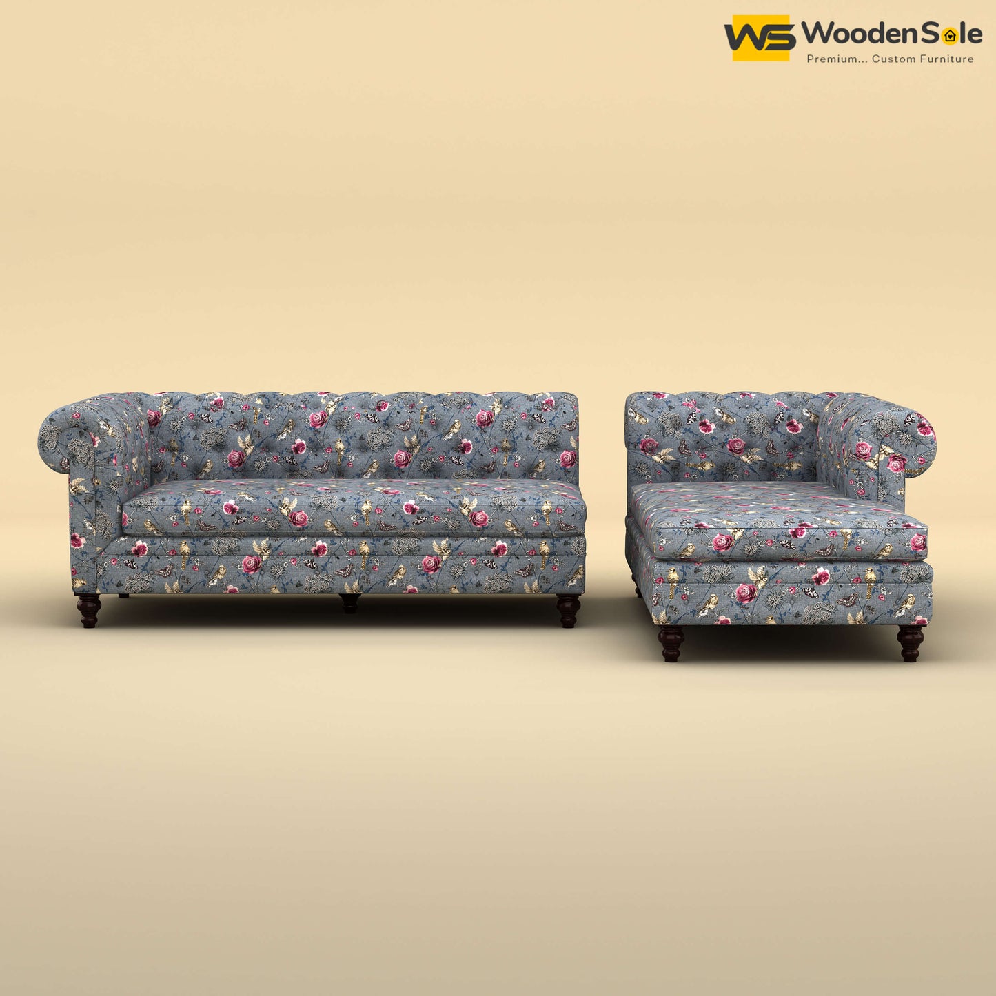 Maharaja L Shaped Sofa (Cotton, Floral Printed)