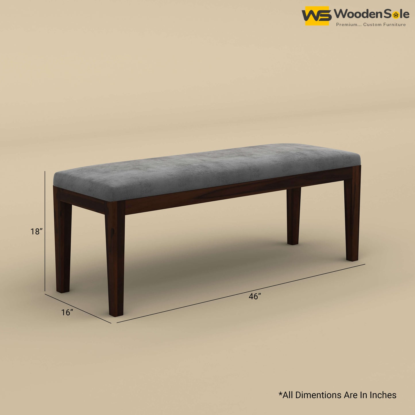 Sheesham Wood Bench With Cushion (Walnut Finish)