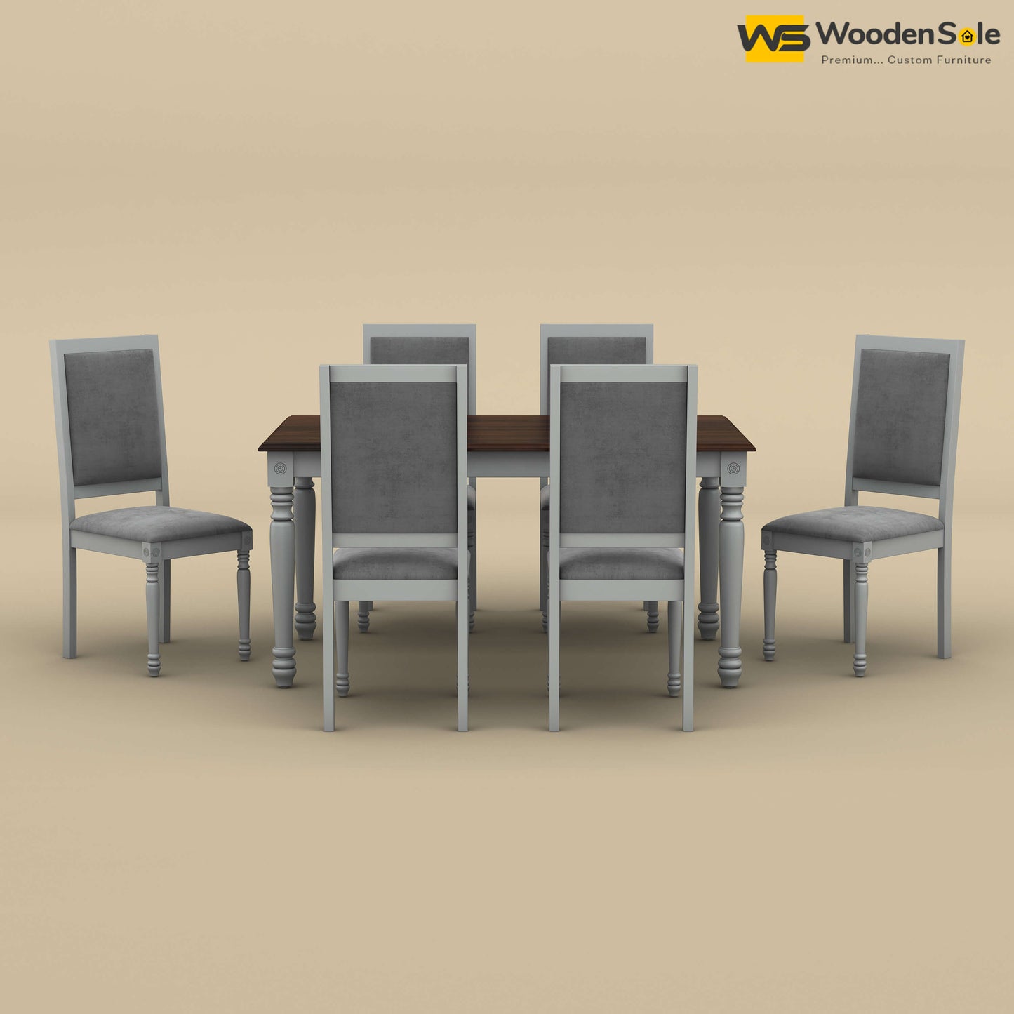 Engrave Dining Table Set 6 Seater (Walnut & Gray Finish)
