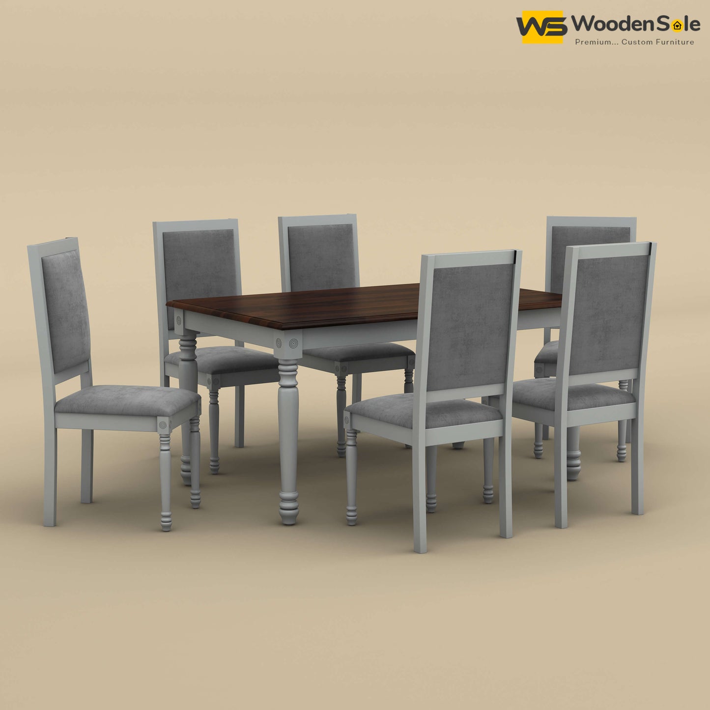 Engrave Dining Table Set 6 Seater (Walnut & Gray Finish)
