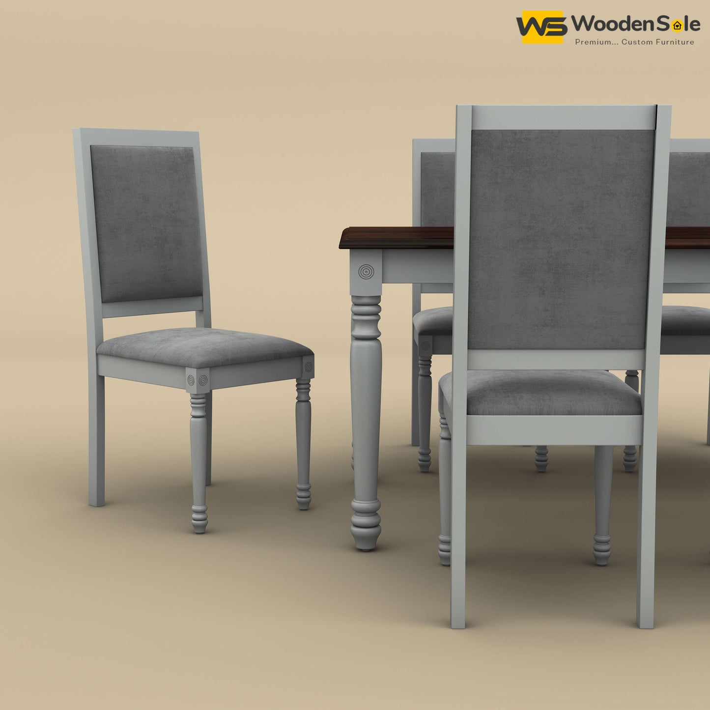 Engrave Dining Table Set 6 Seater (Walnut & Gray Finish)