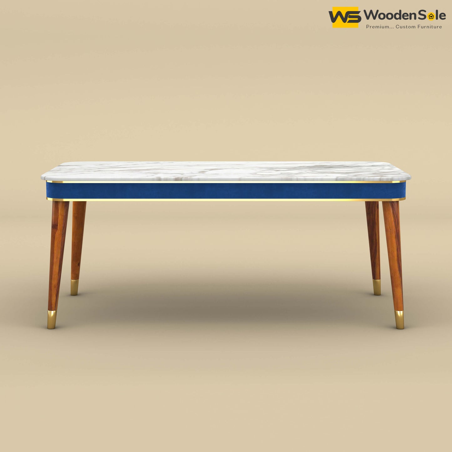 Dublin Marble Top 6 Seater Dining Set (Velvet, Royal Blue)