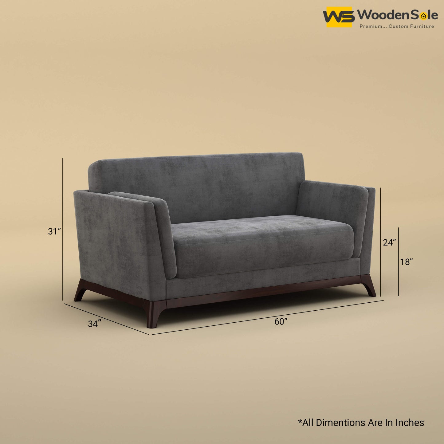 Bruno 2 Seater Sofa (Velvet, Charcoal Gray)