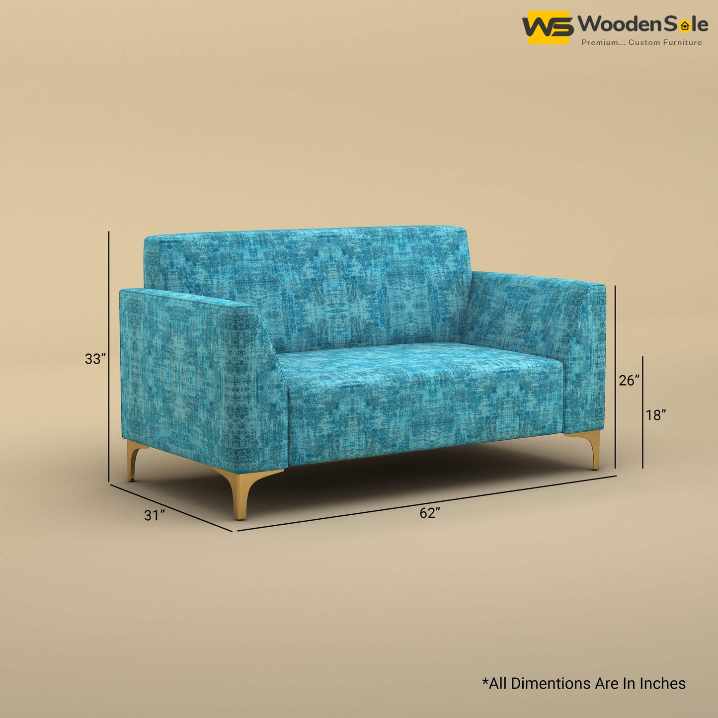 Nayobi 2 Seater Sofa (Cotton, Teal Blue)