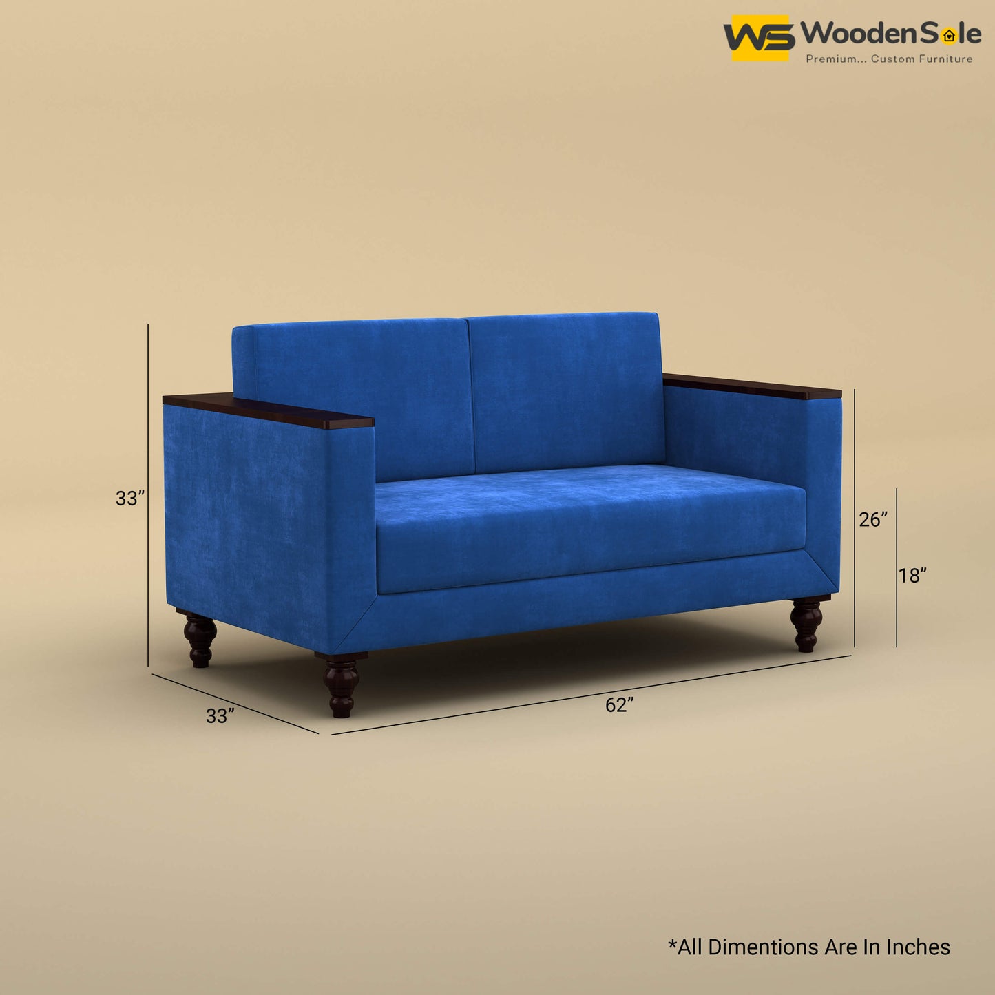 Tivoli 2 Seater Fabric Sofa (Velvet, Royal Blue)