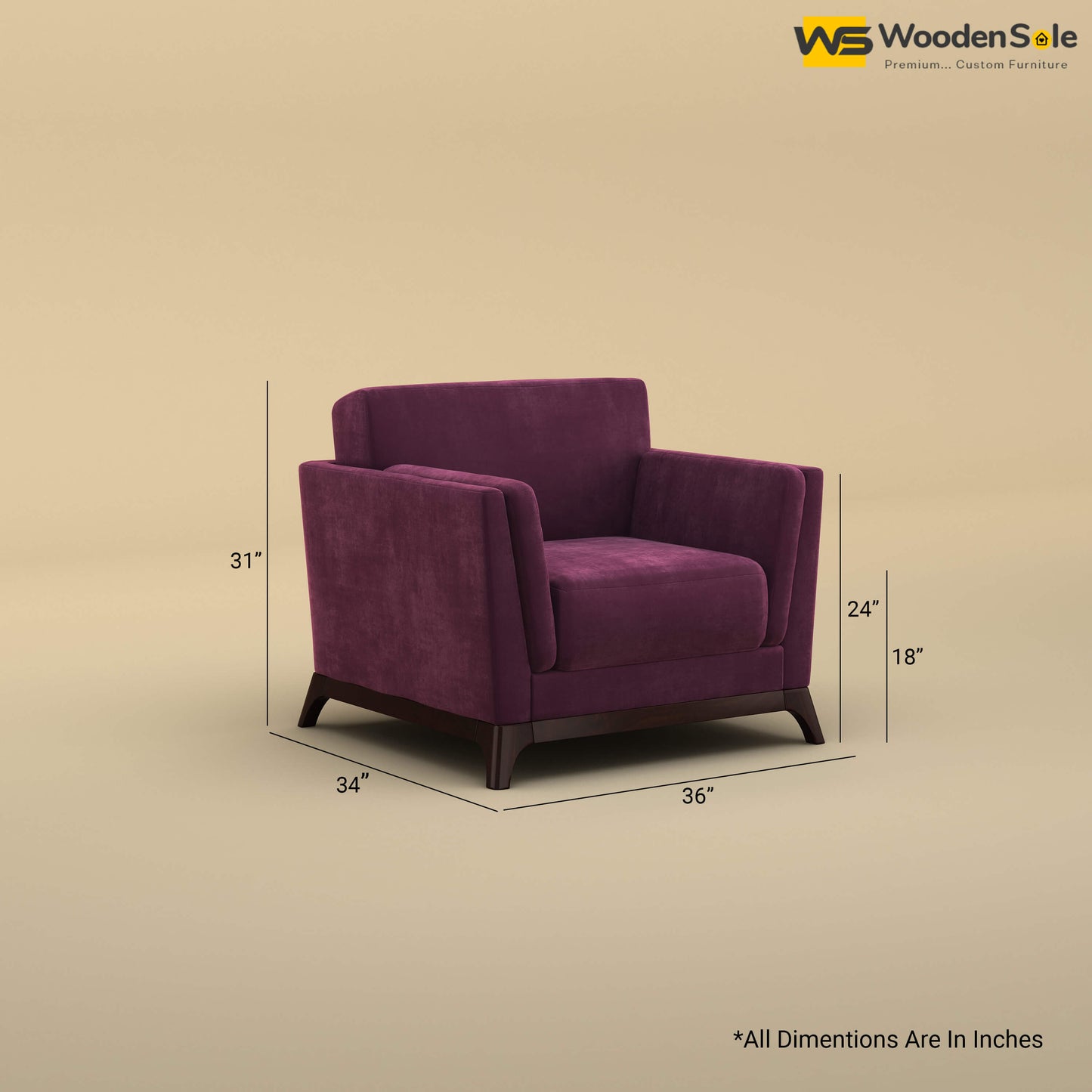 Bruno 1 Seater Sofa (Velvet, Dark Purple)
