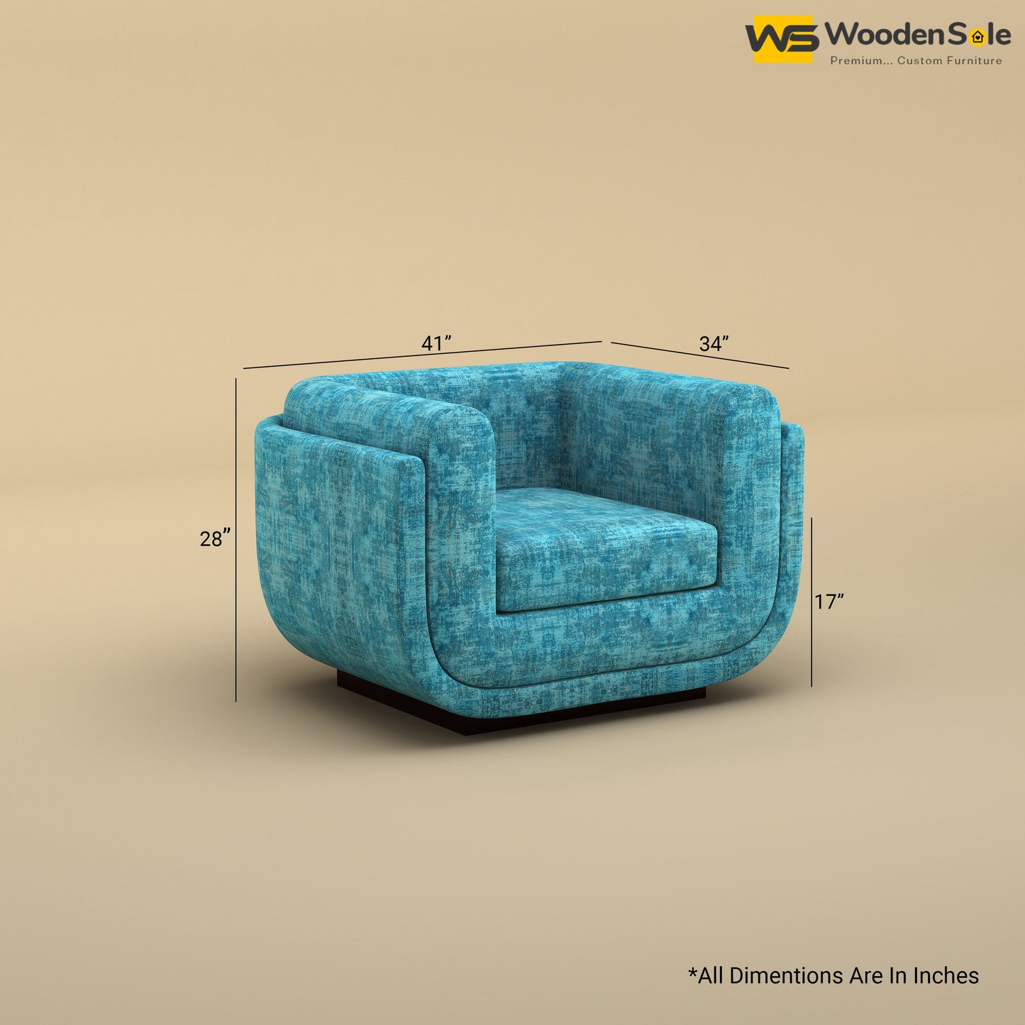 Vedant 1 Seater Fabric Sofa (Cotton, Teal Blue)