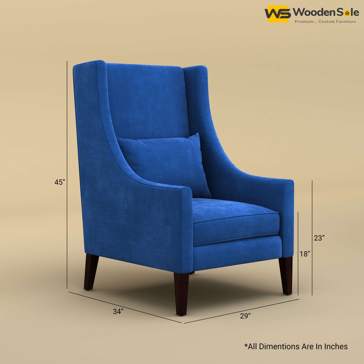Bonito High Back Lounge Chair (Velvet, Royal Blue)