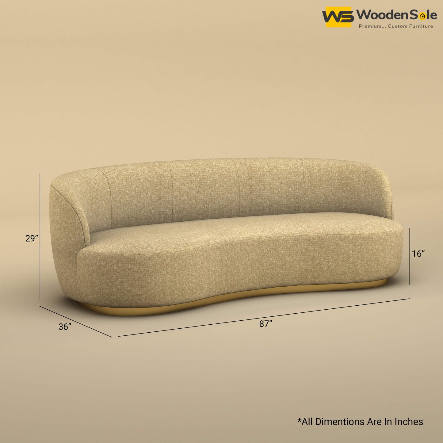 Rene Curved Modern 3-Seater Sofa (Cotton, Faux Cream)
