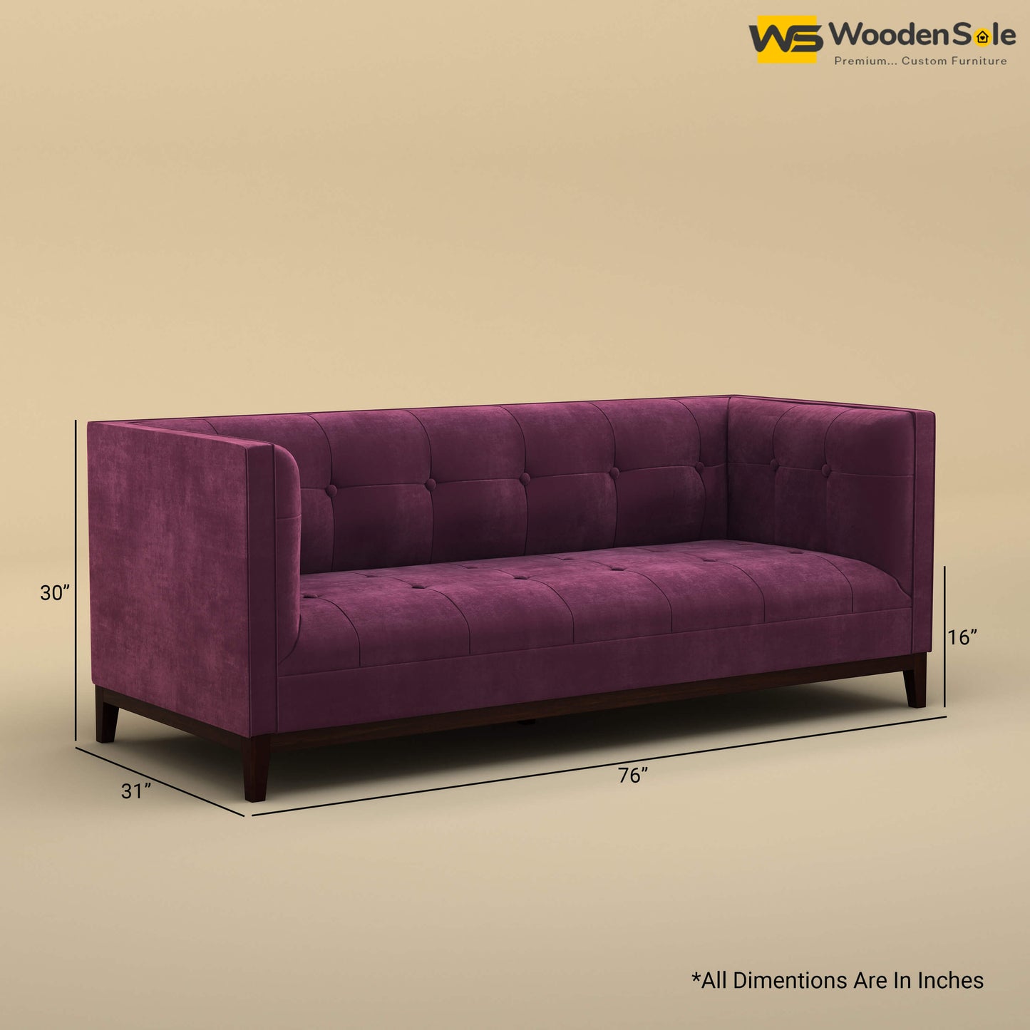 Loren Three Seater Fabric Sofa (Velvet, Dark Purple)