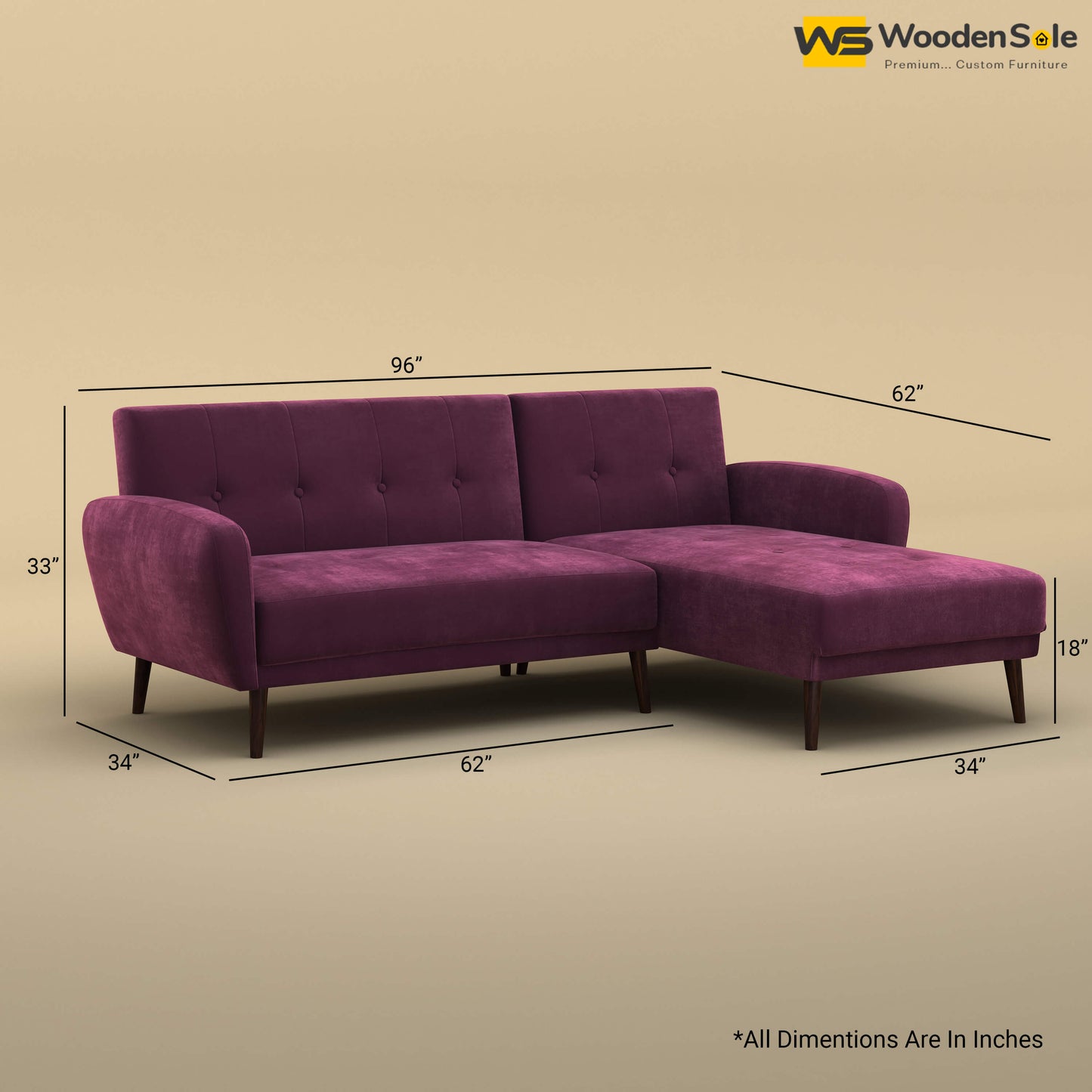 Daisy L Shape Sofa (Velvet, Dark Purple)