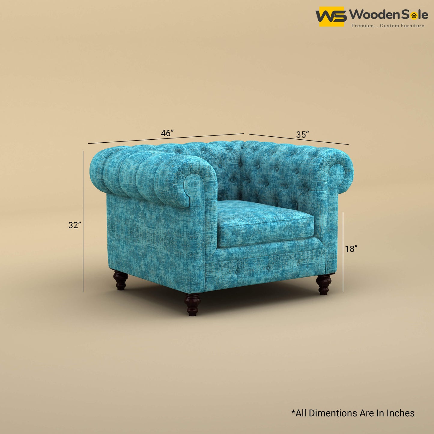 Maharaja Fabric 1 Seater Sofa (Cotton, Teal Blue)