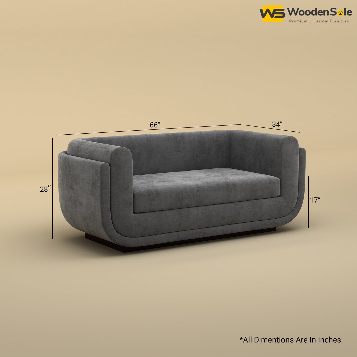 Vedant Two Seater Sofa (Velvet, Charcoal Gray)
