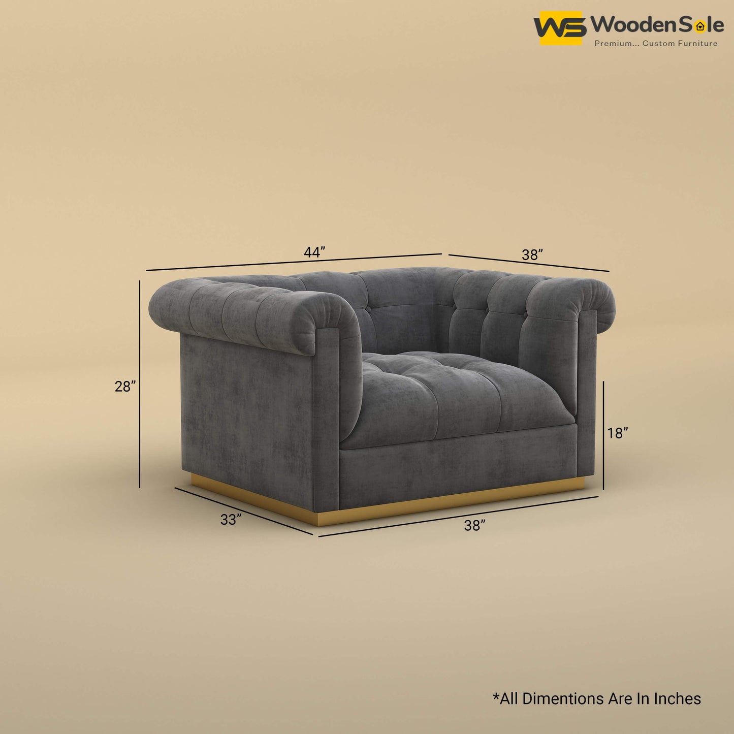 Morrison 1 Seater Fabric Sofa (Velvet, Charcoal Gray)