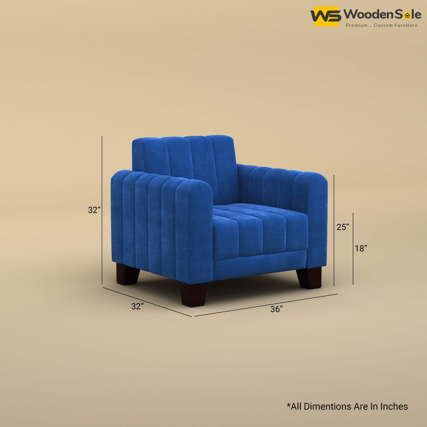 Furo 1 Seater Fabric Sofa (Velvet, Royal Blue)