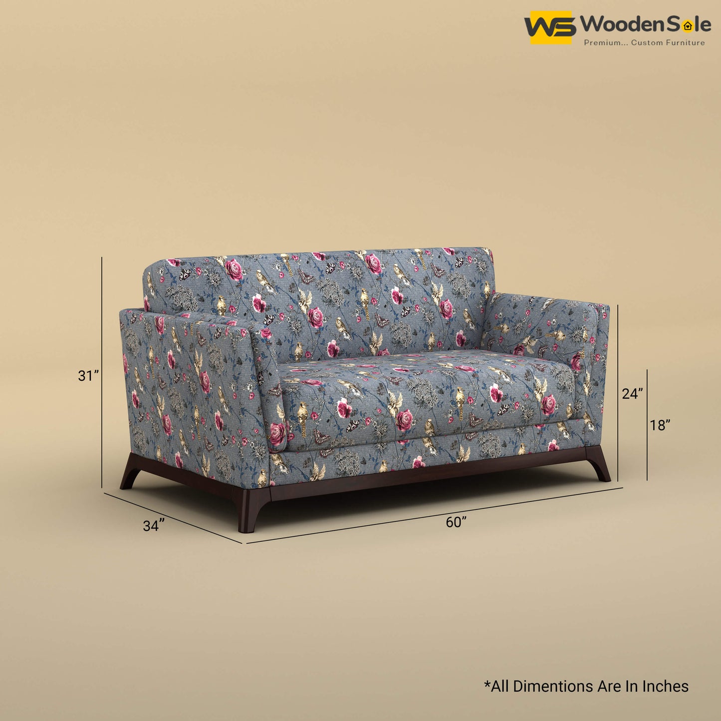 Bruno 2 Seater Sofa (Cotton, Floral Printed)