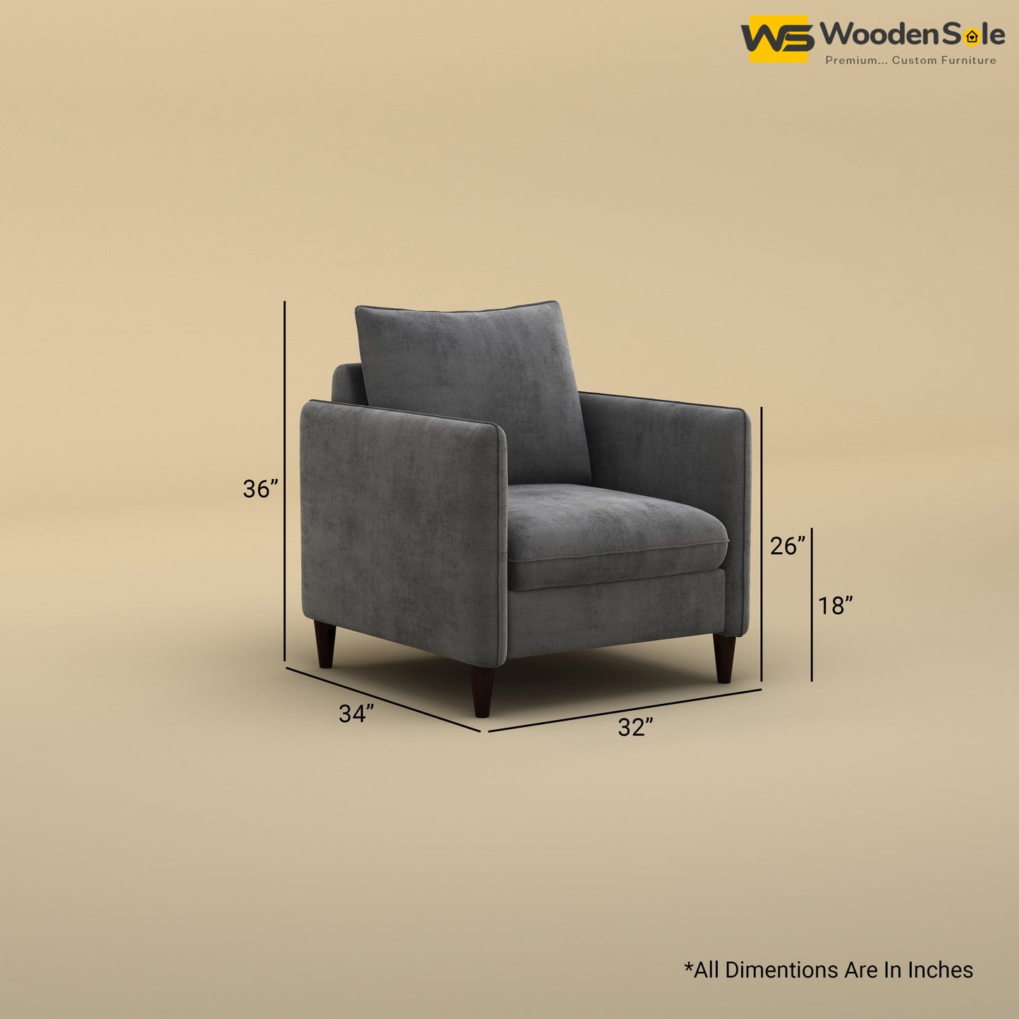 Citron 1 Seater Fabric Sofa (Velvet, Charcoal Gray)