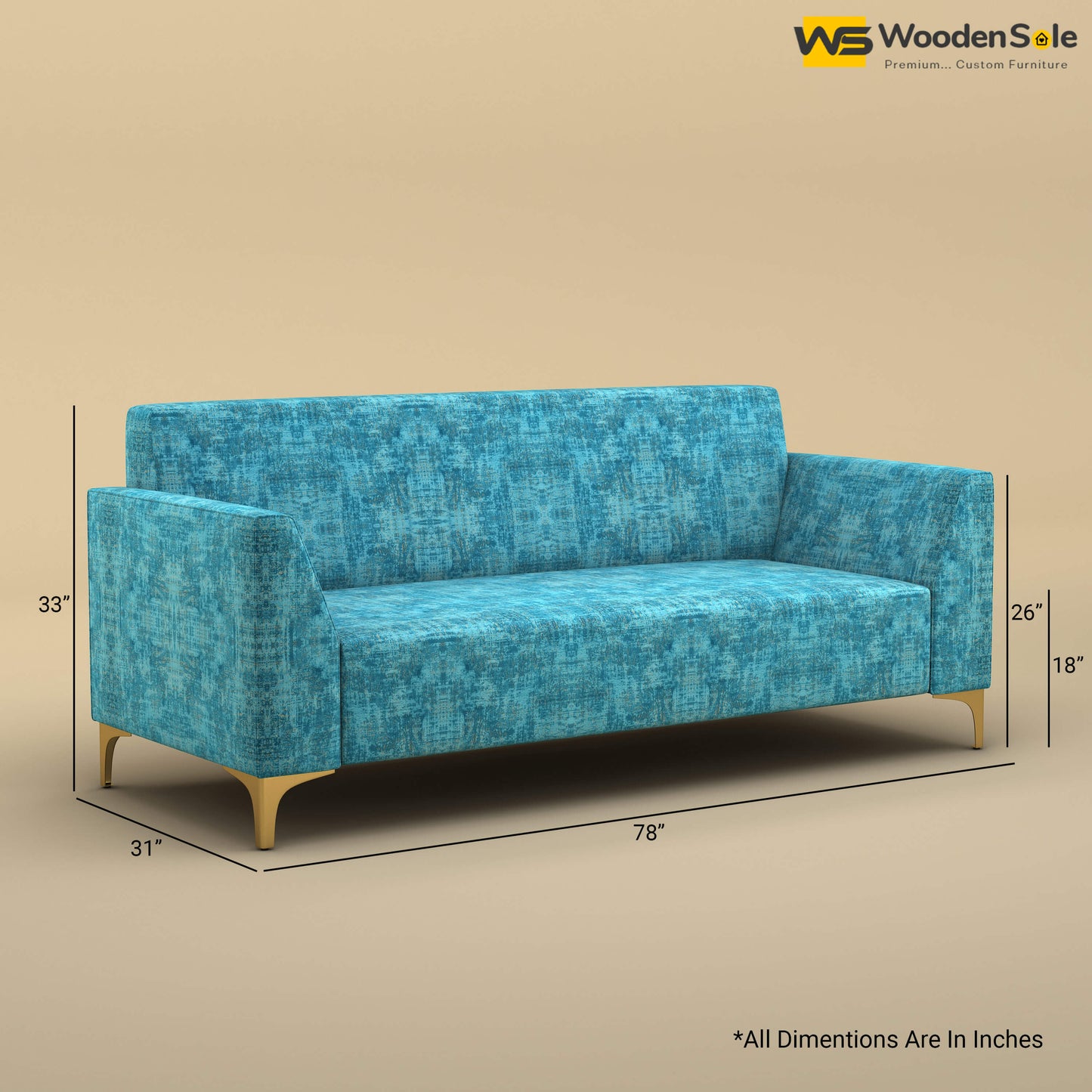 Nayobi 3 Seater Sofa (Cotton, Teal Blue)