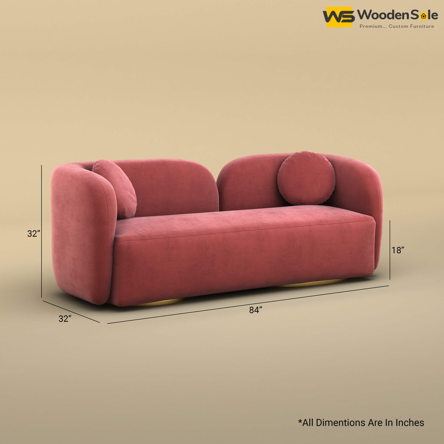 Oslo 3 Seater Interior Sofa (Velvet, Pink)