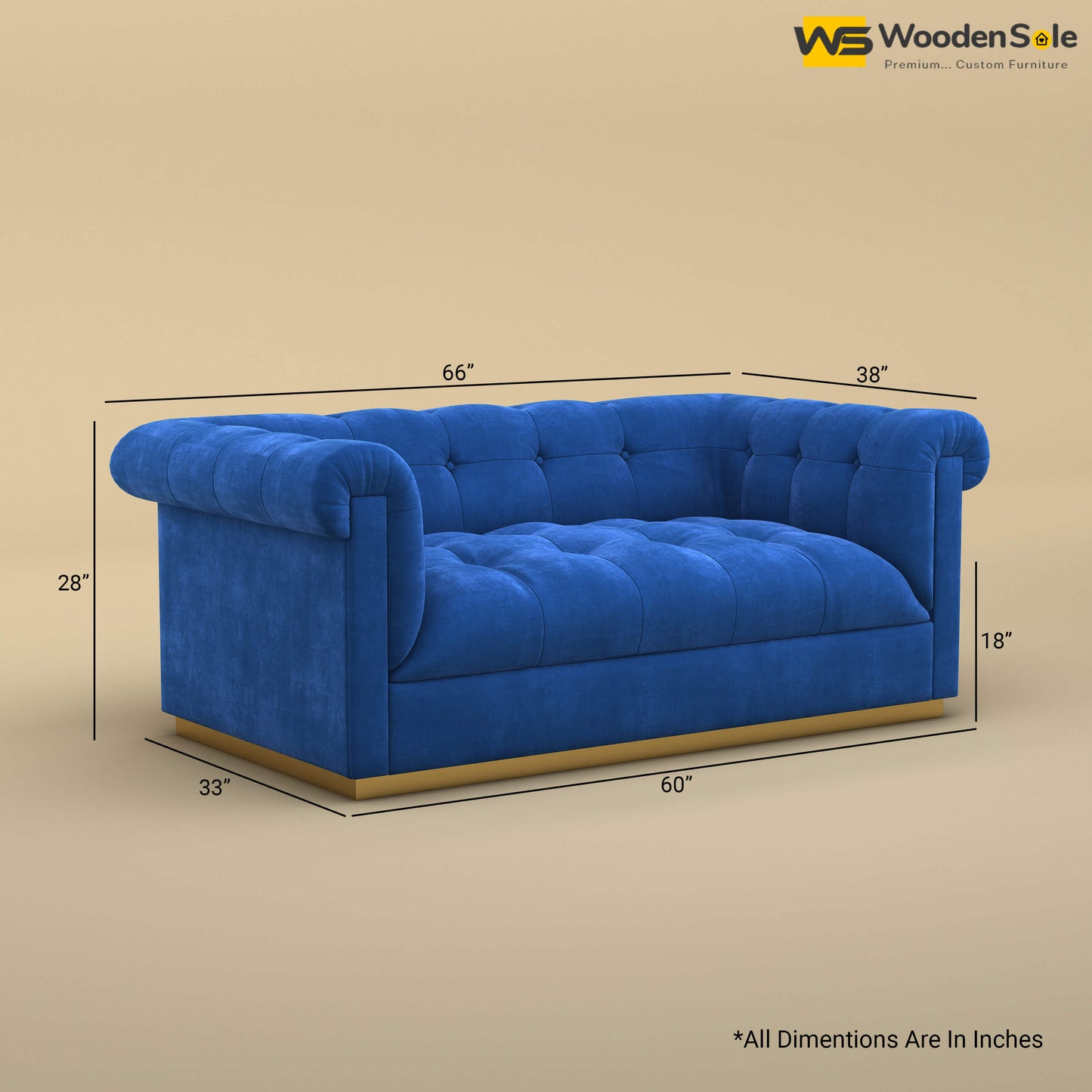 Morrison 2 Seater Fabric Sofa (Velvet, Royal Blue)