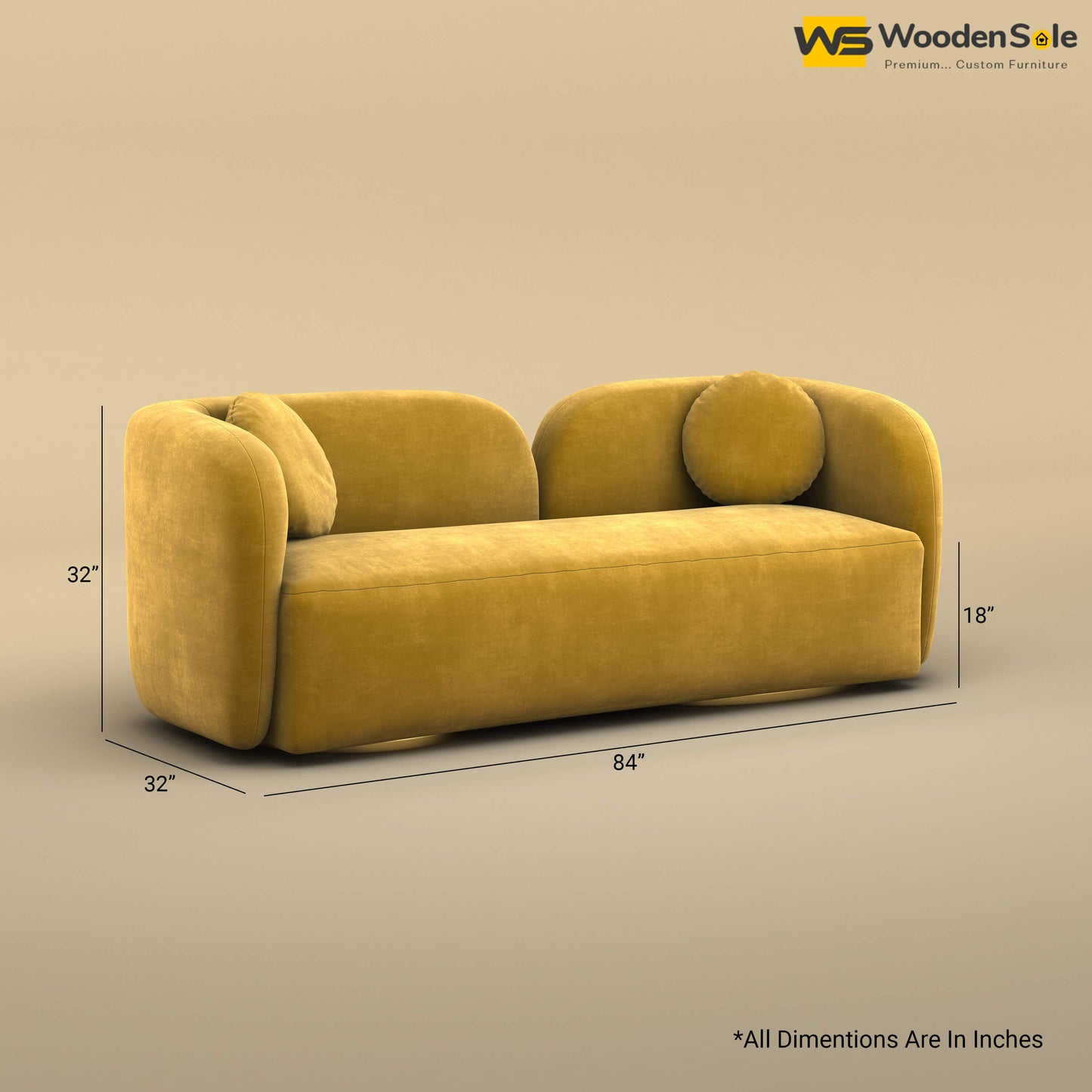 Oslo 3 Seater Interior Sofa (Velvet, Mustard Yellow)