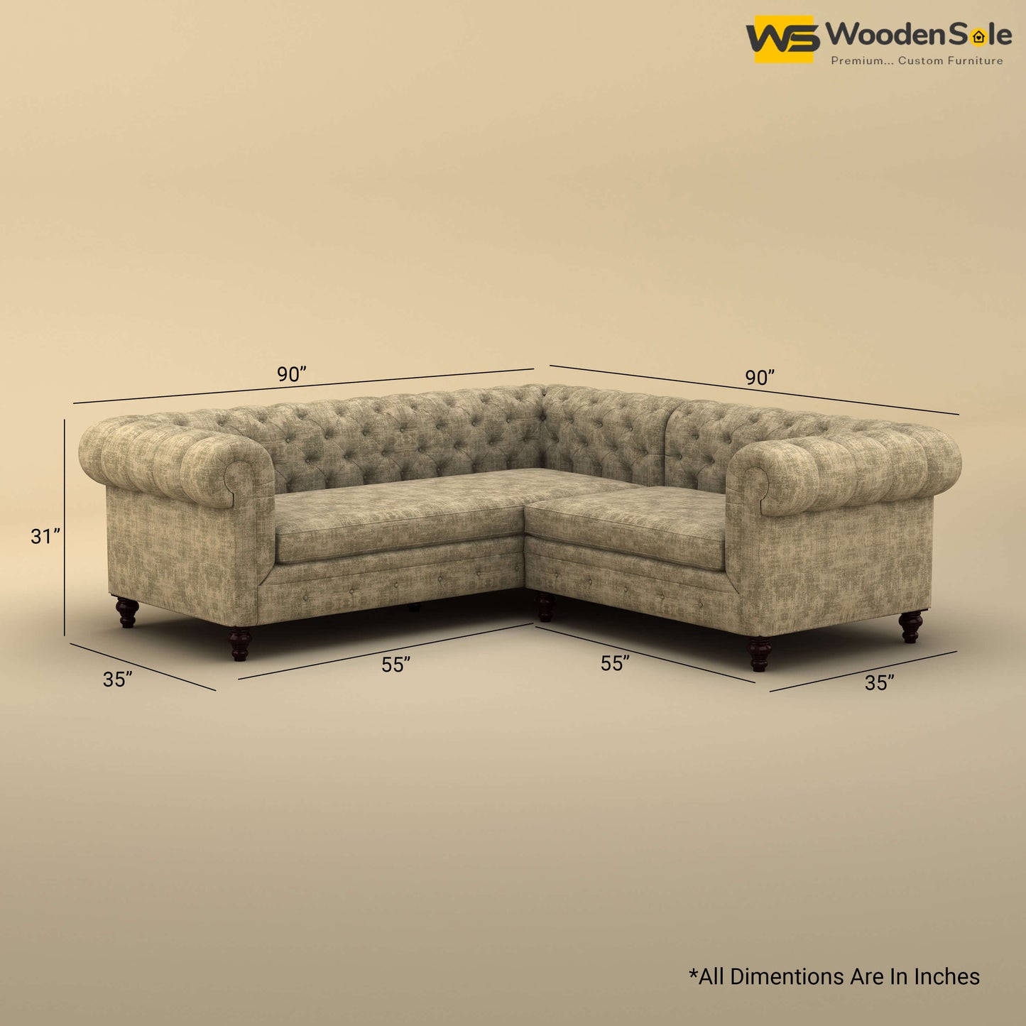 Maharaja Corner Sofa (Cotton, Patchy Cream)