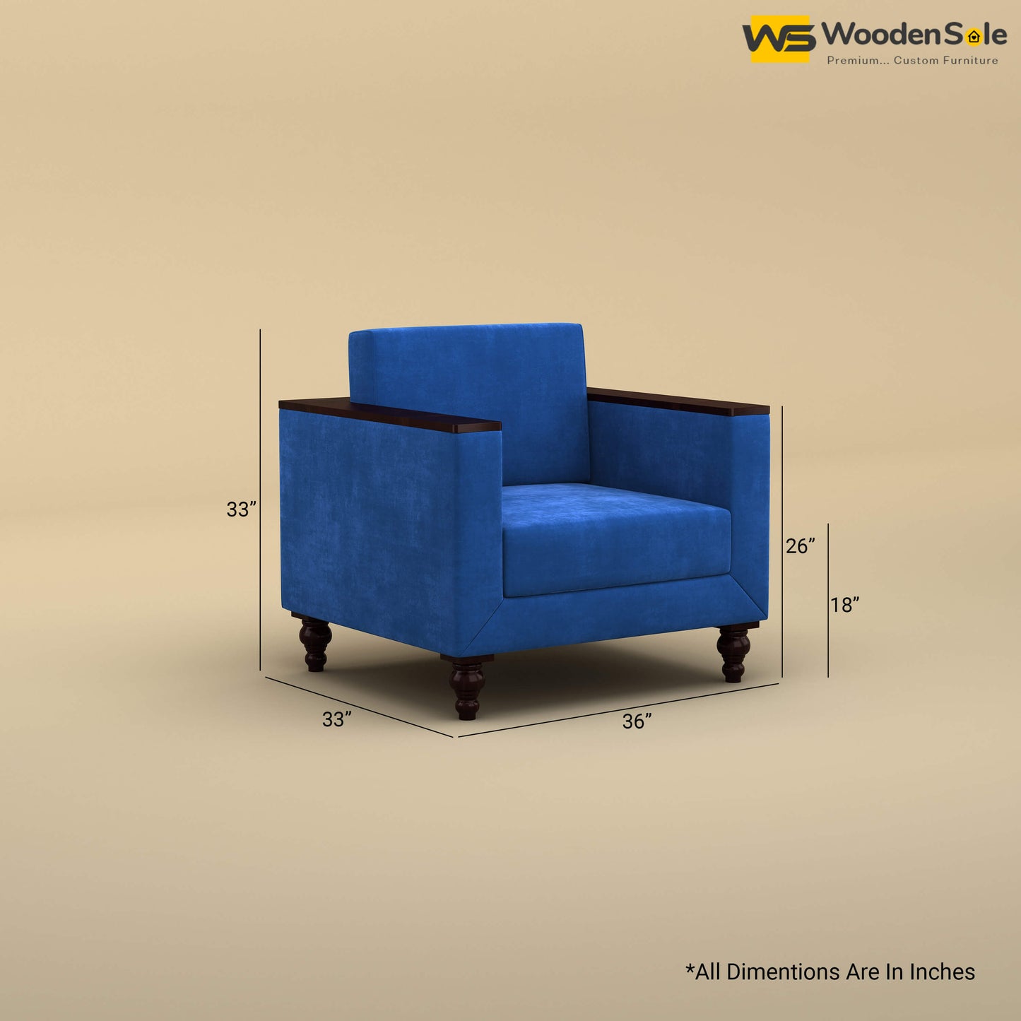 Tivoli 1 Seater Fabric Sofa (Velvet, Royal Blue)