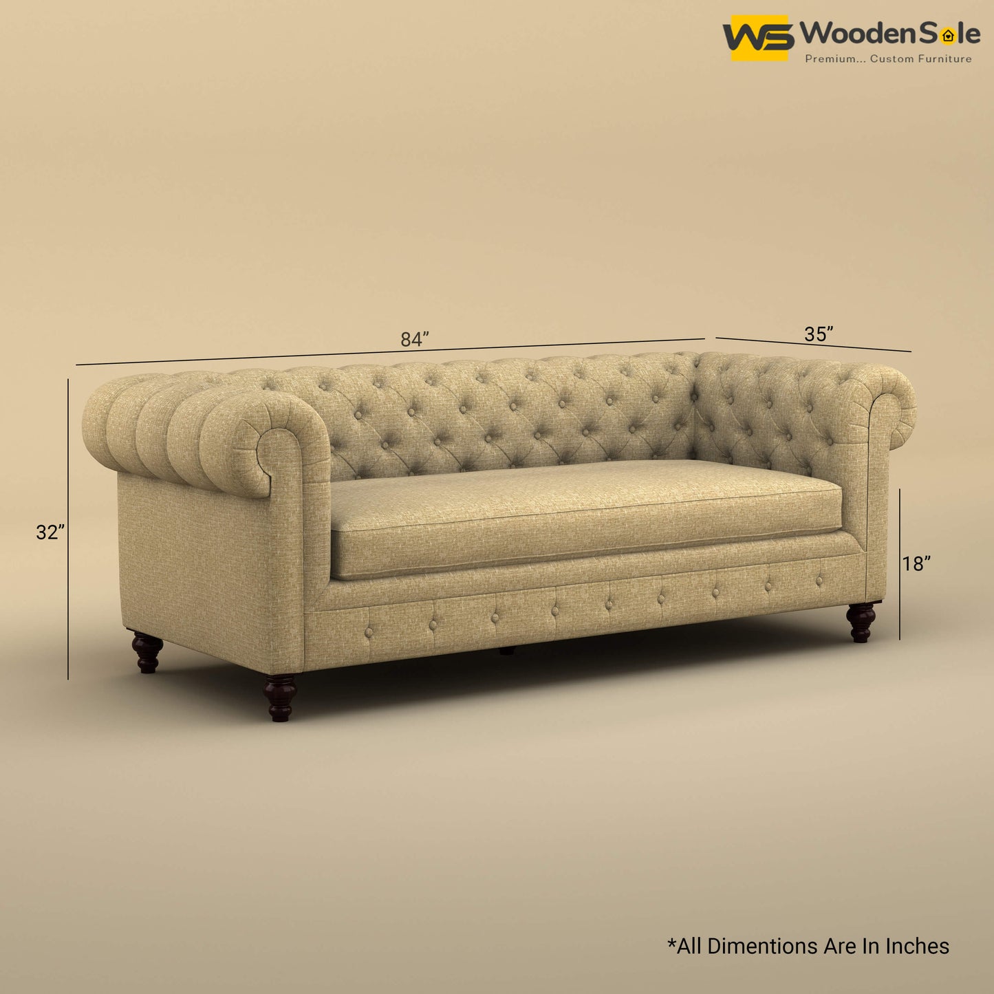 Maharaja Fabric 3 Seater Sofa (Cotton, Faux Cream)