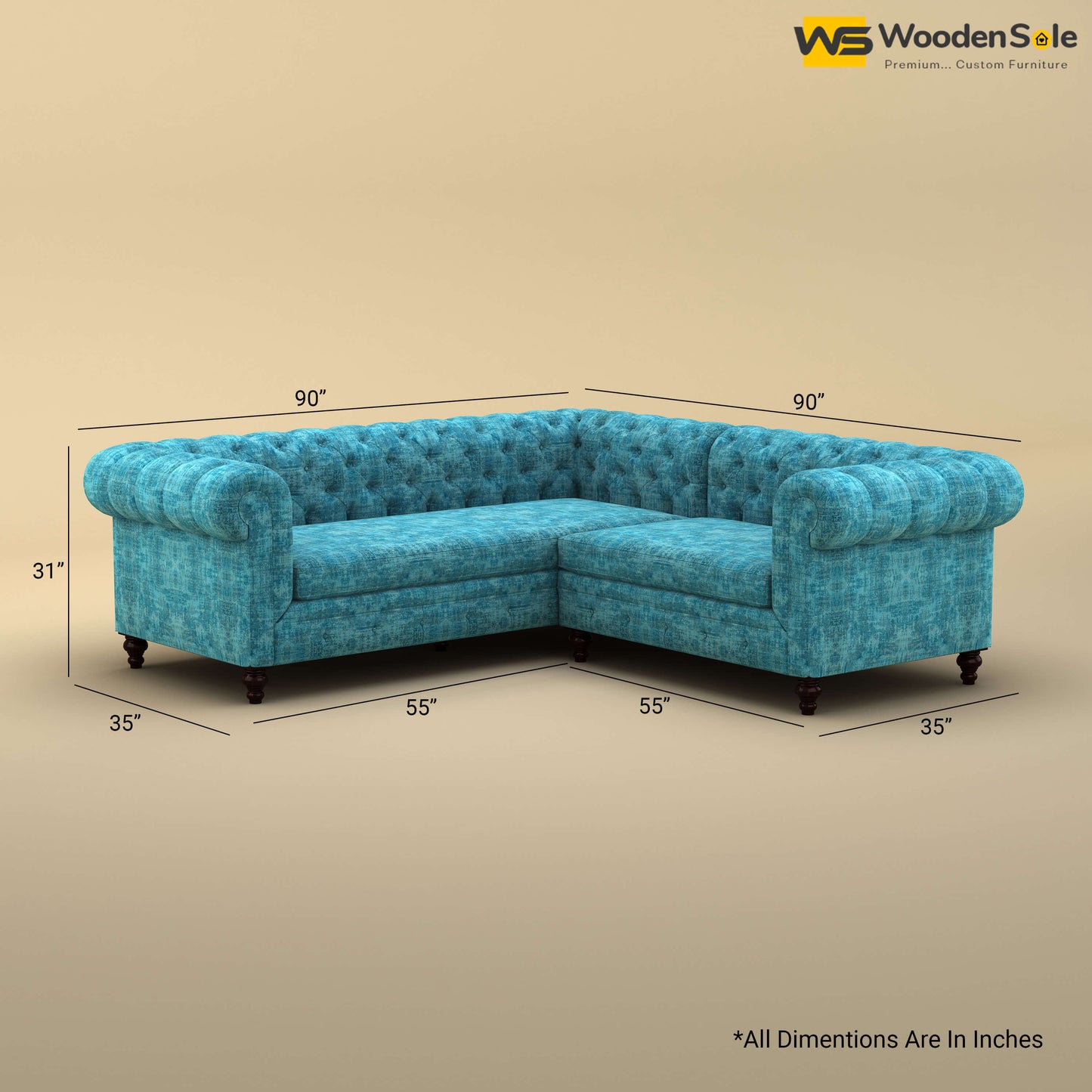 Maharaja Corner Sofa (Cotton, Teal Blue)