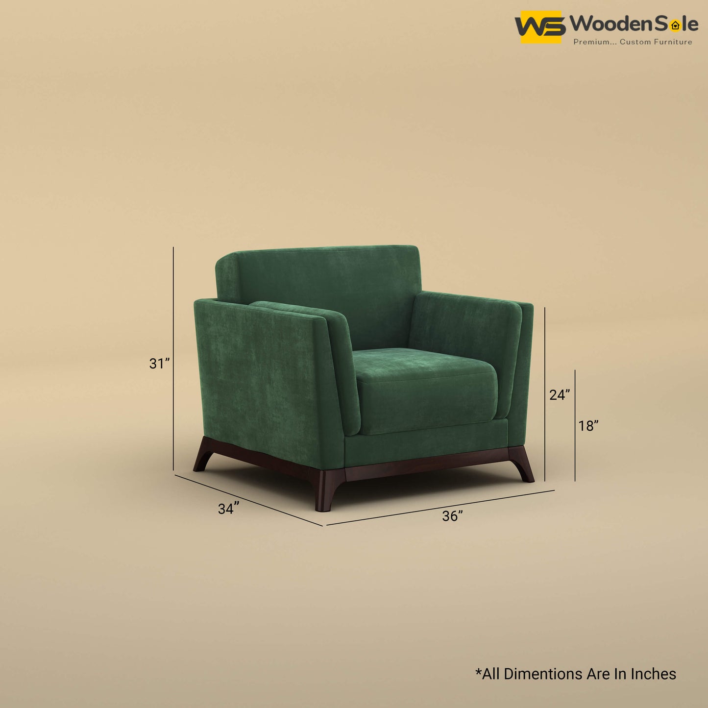 Bruno 1 Seater Sofa (Velvet, Forest Green)