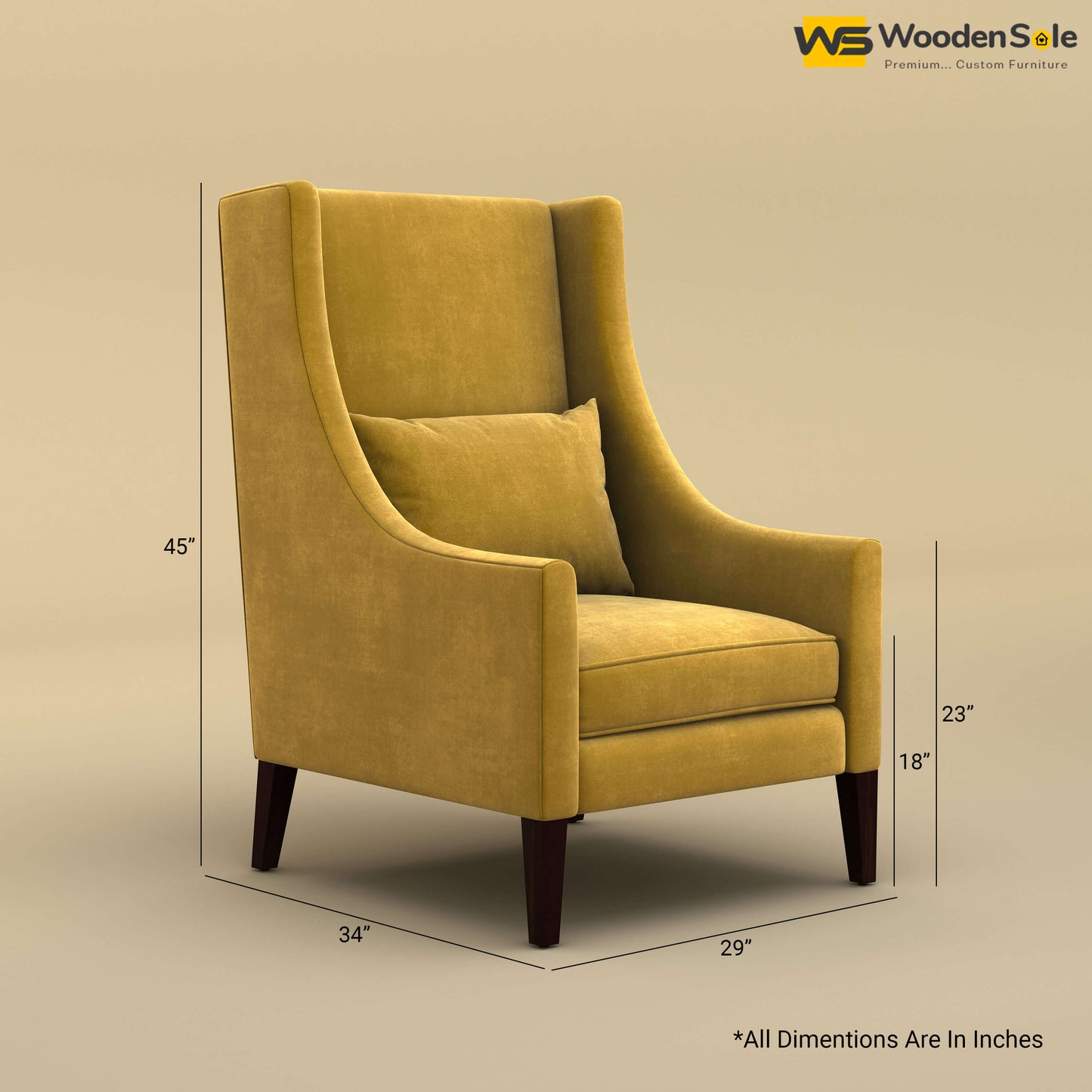 Bonito High Back Lounge Chair (Velvet, Mustard Yellow)