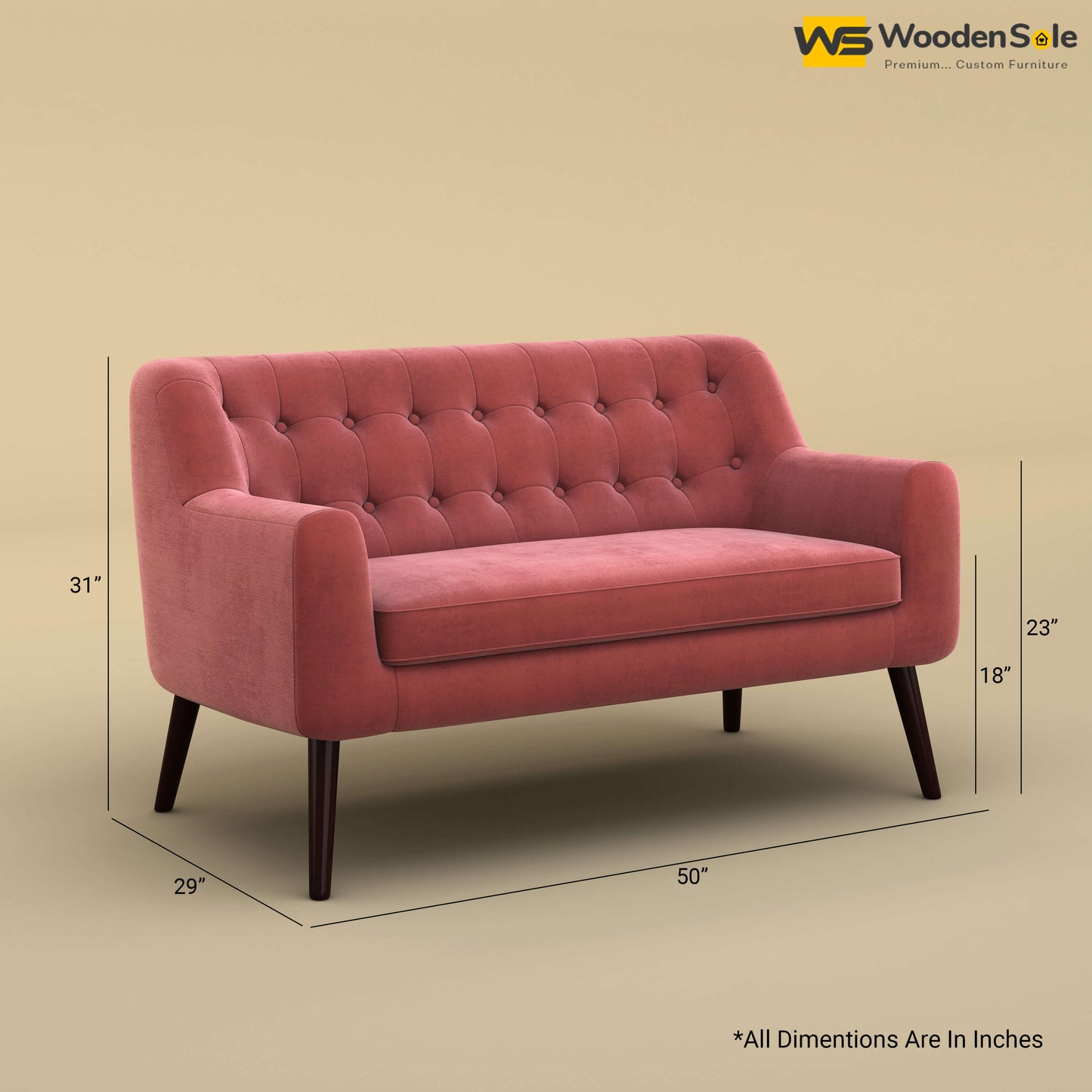 Viraj Loveseat Sofa (Velvet, Pink)