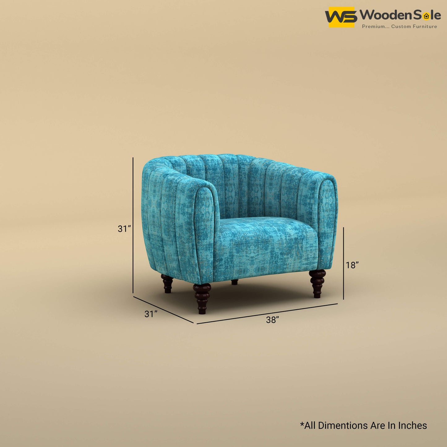 Amaya Single Seater Fabric Sofa (Cotton, Teal Blue)