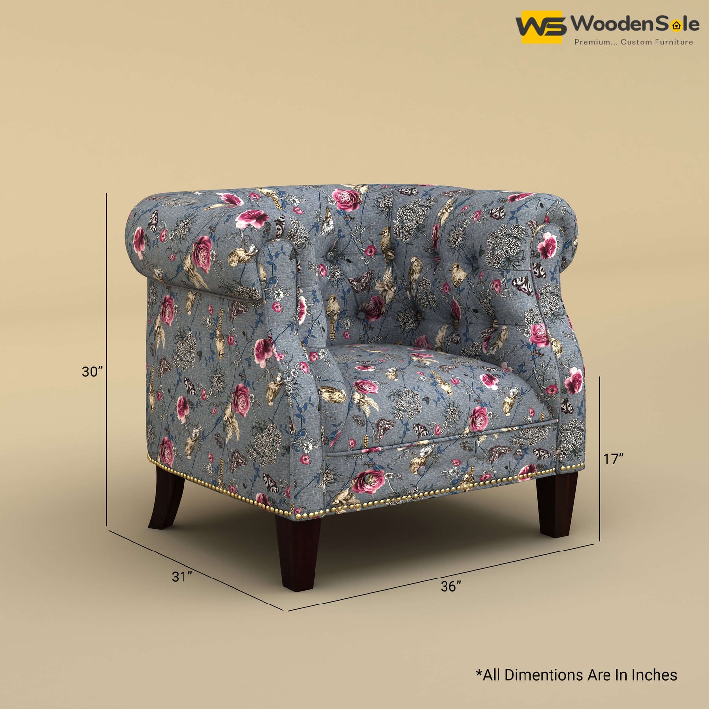 Olivia Wing Chair (Cotton, Floral Printed)