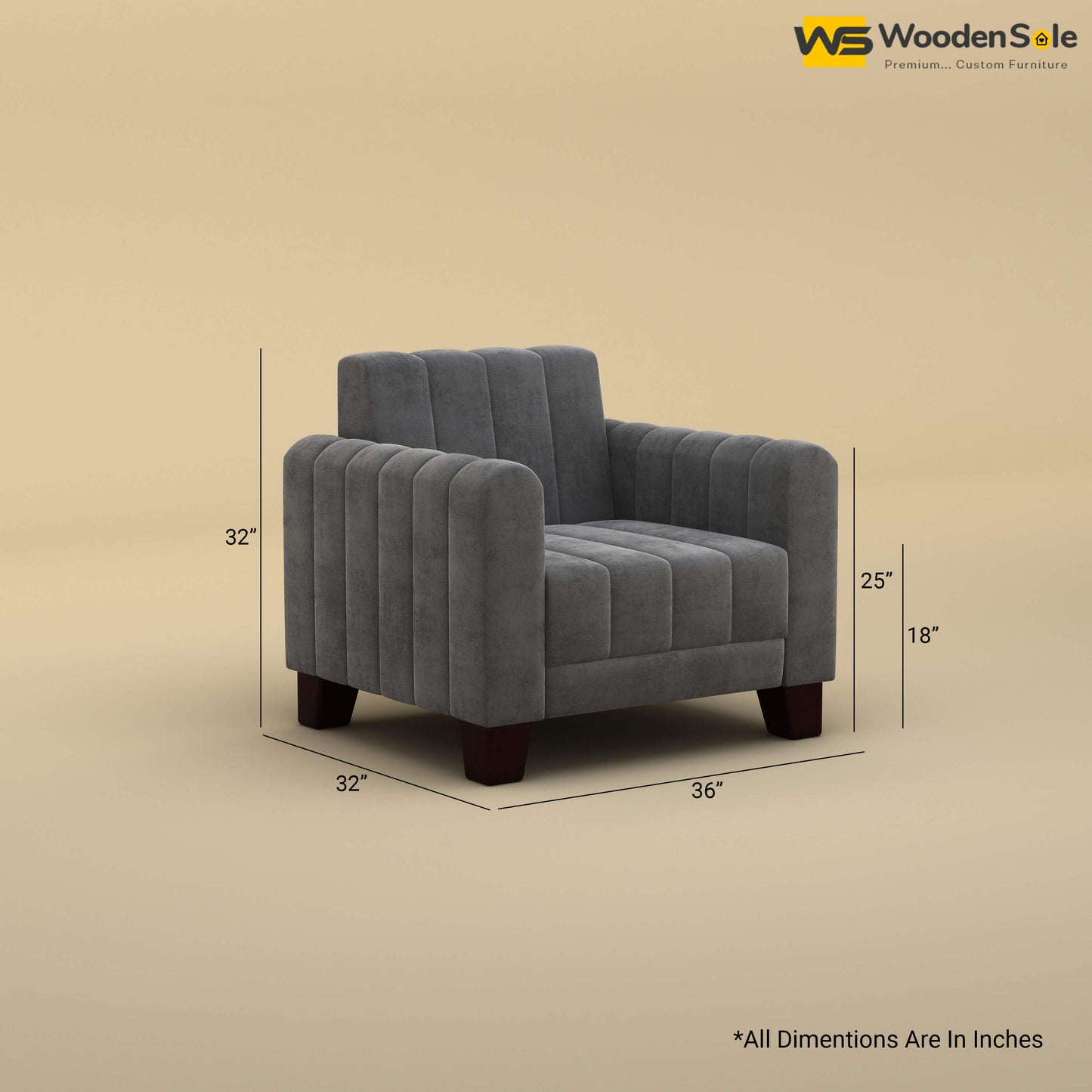 Furo 1 Seater Fabric Sofa (Velvet, Charcoal Gray)